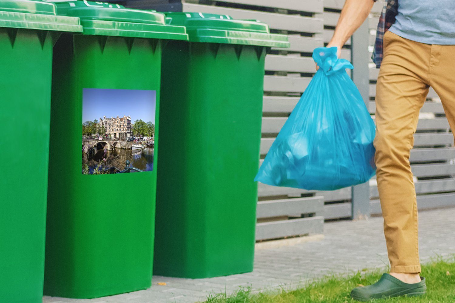 Mülltonne, in Container, Sticker, Abfalbehälter Sommer (1 Mülleimer-aufkleber, Die Wandsticker Amsterdam Brouwersgracht im St), MuchoWow