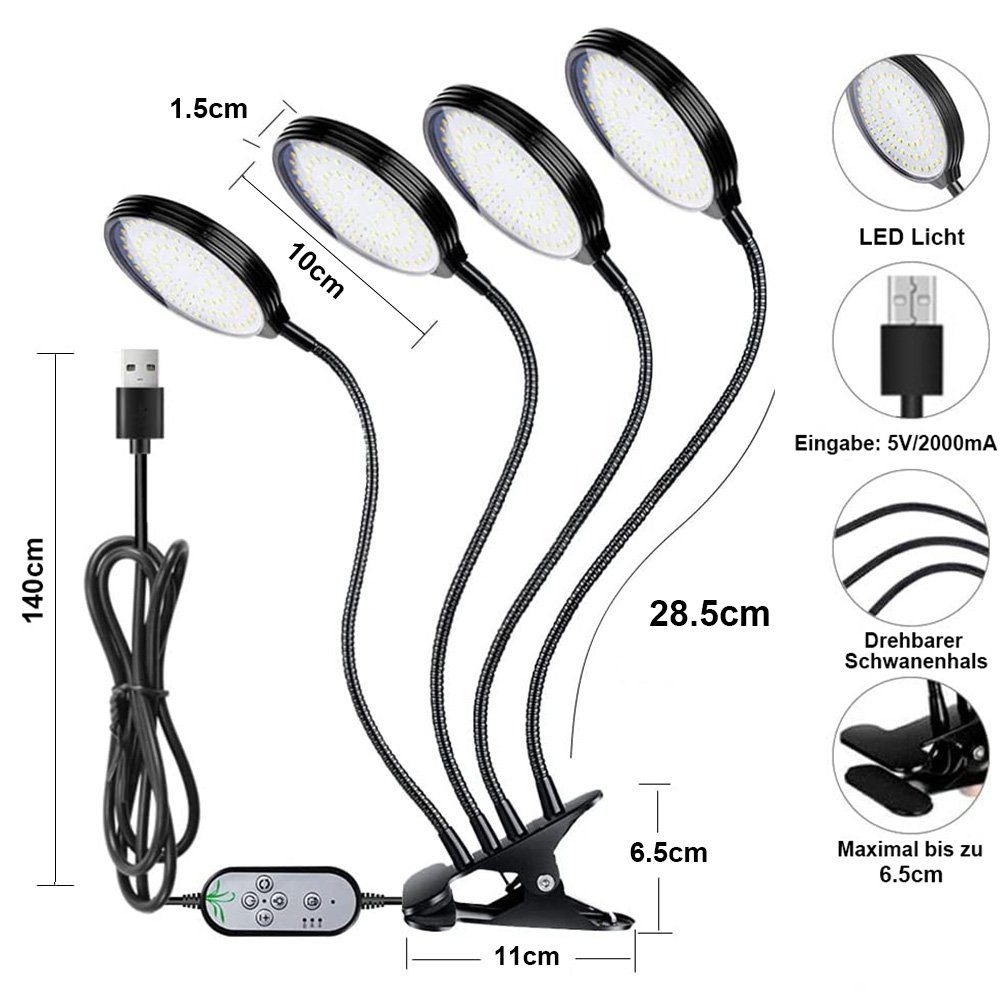 Rosnek Pflanzenlampe 1/2/3/4 Köpfe, dimmbar, ein günstig online kaufen