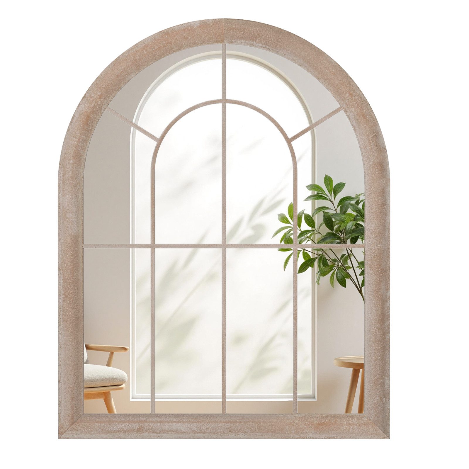 COSTWAY Dekospiegel, Farmhouse Fensterrahmen Spiegel, gewölbter Wandspiegel