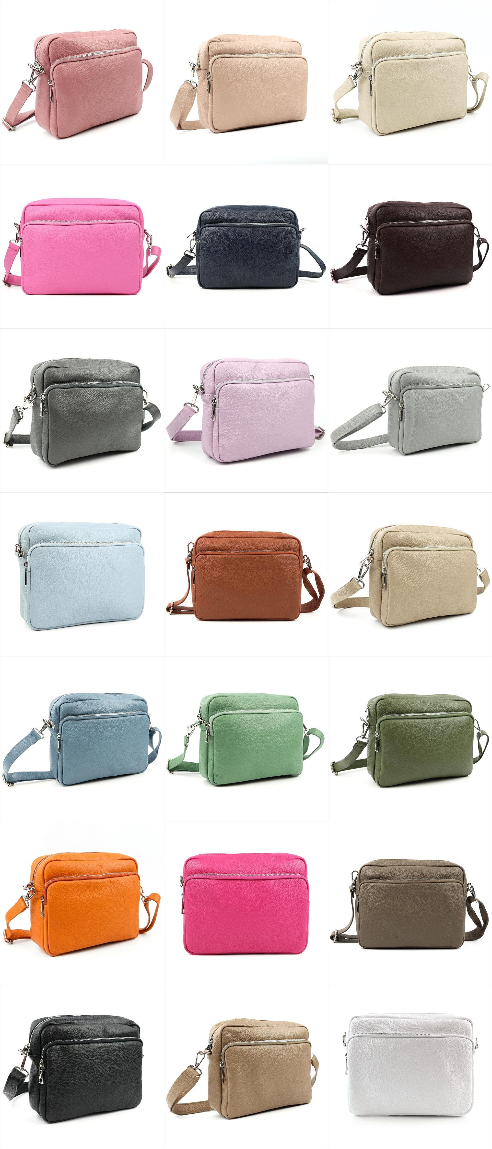 W&H Fashion Umhängetasche echt Leder für Damen mit 2 Reißverschlussfächern in vielen Farben, echt Leder