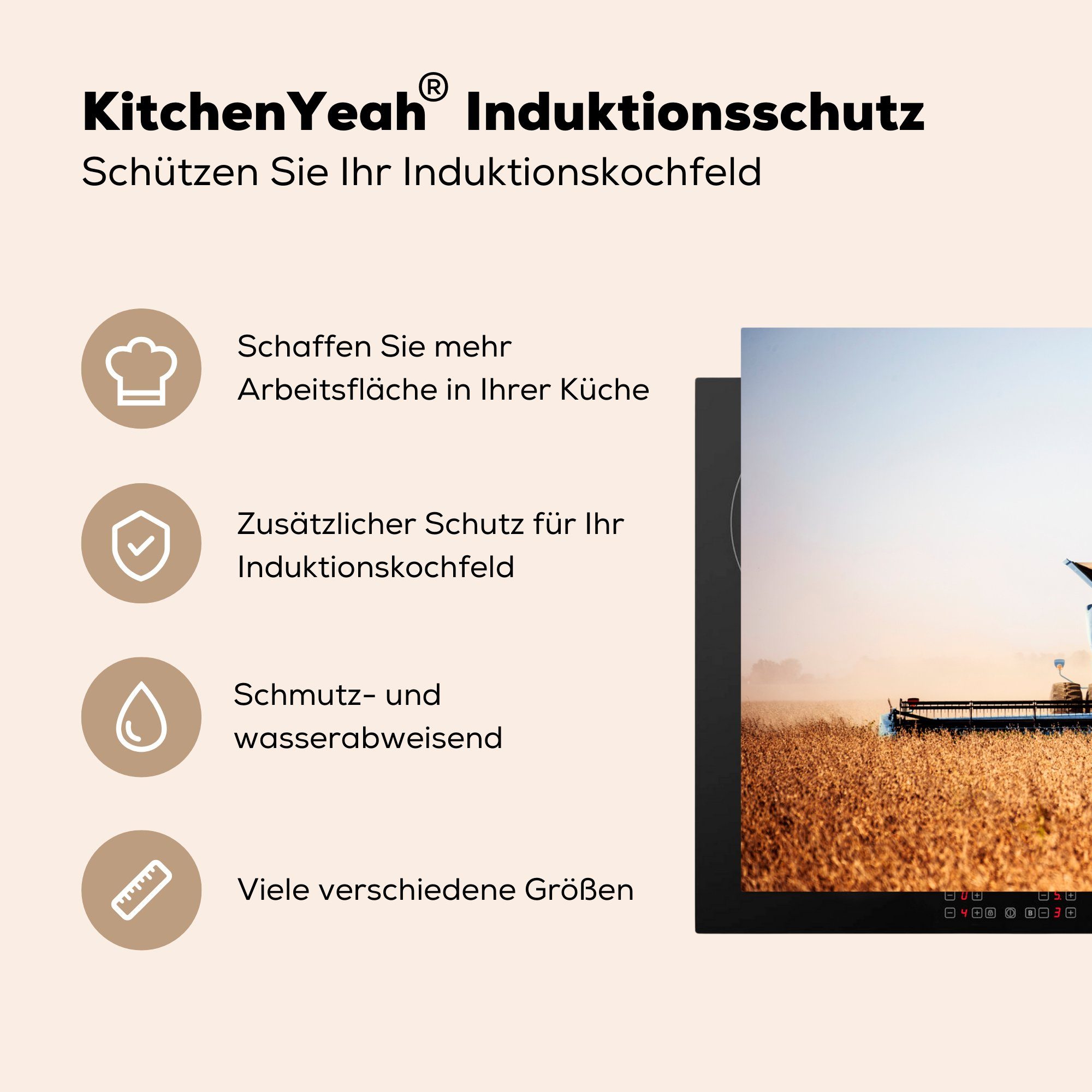 Schutz MuchoWow küche, Herdblende-/Abdeckplatte Vinyl, cm, 81x52 Bauernhof Induktionskochfeld - Ceranfeldabdeckung für - Mähdrescher, tlg), (1 die Traktor