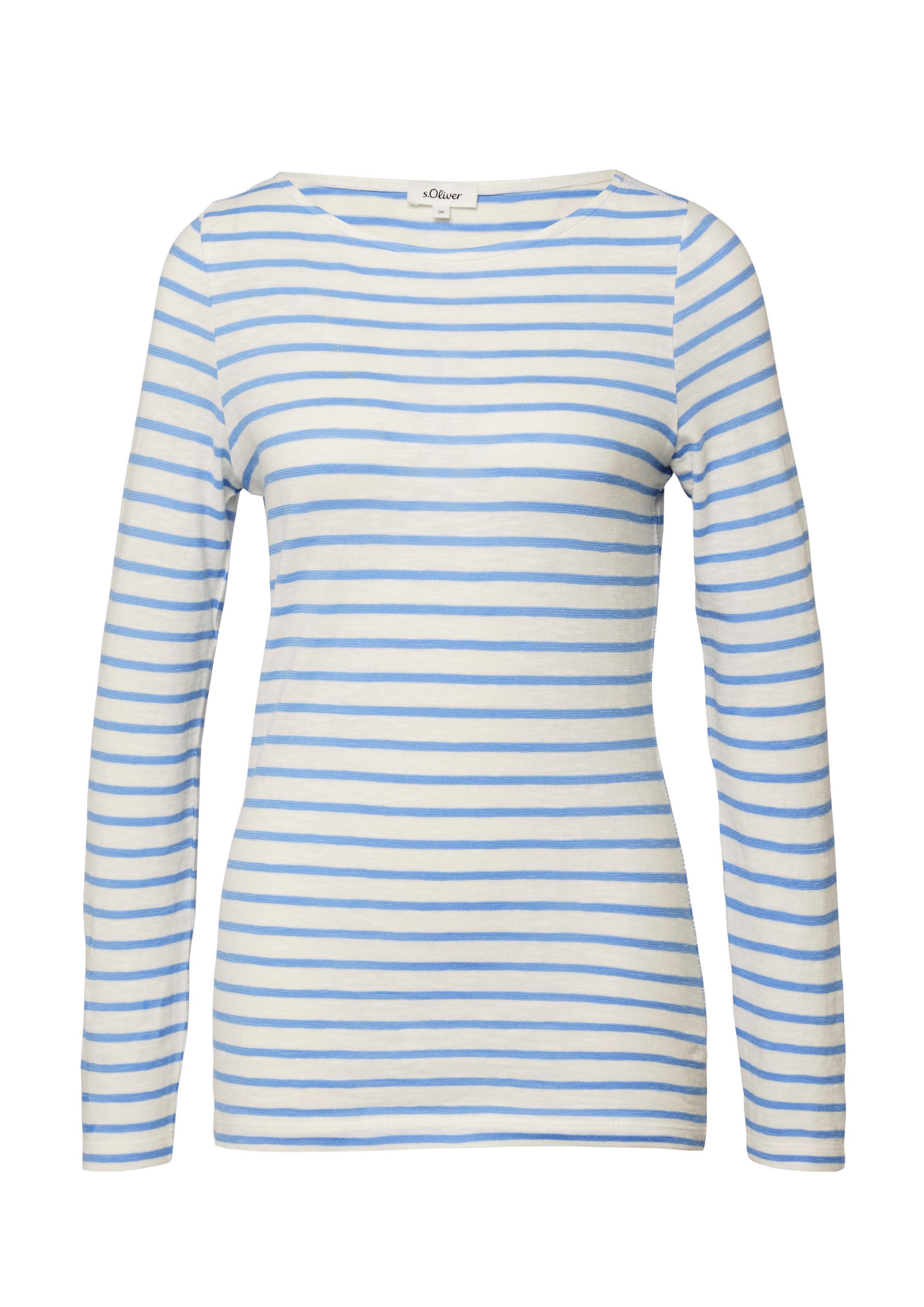 s.Oliver Langarmshirt T-Shirt Gestreiftes Langarmshirt aus Flammgarm mit U-Boot-Ausschnitt