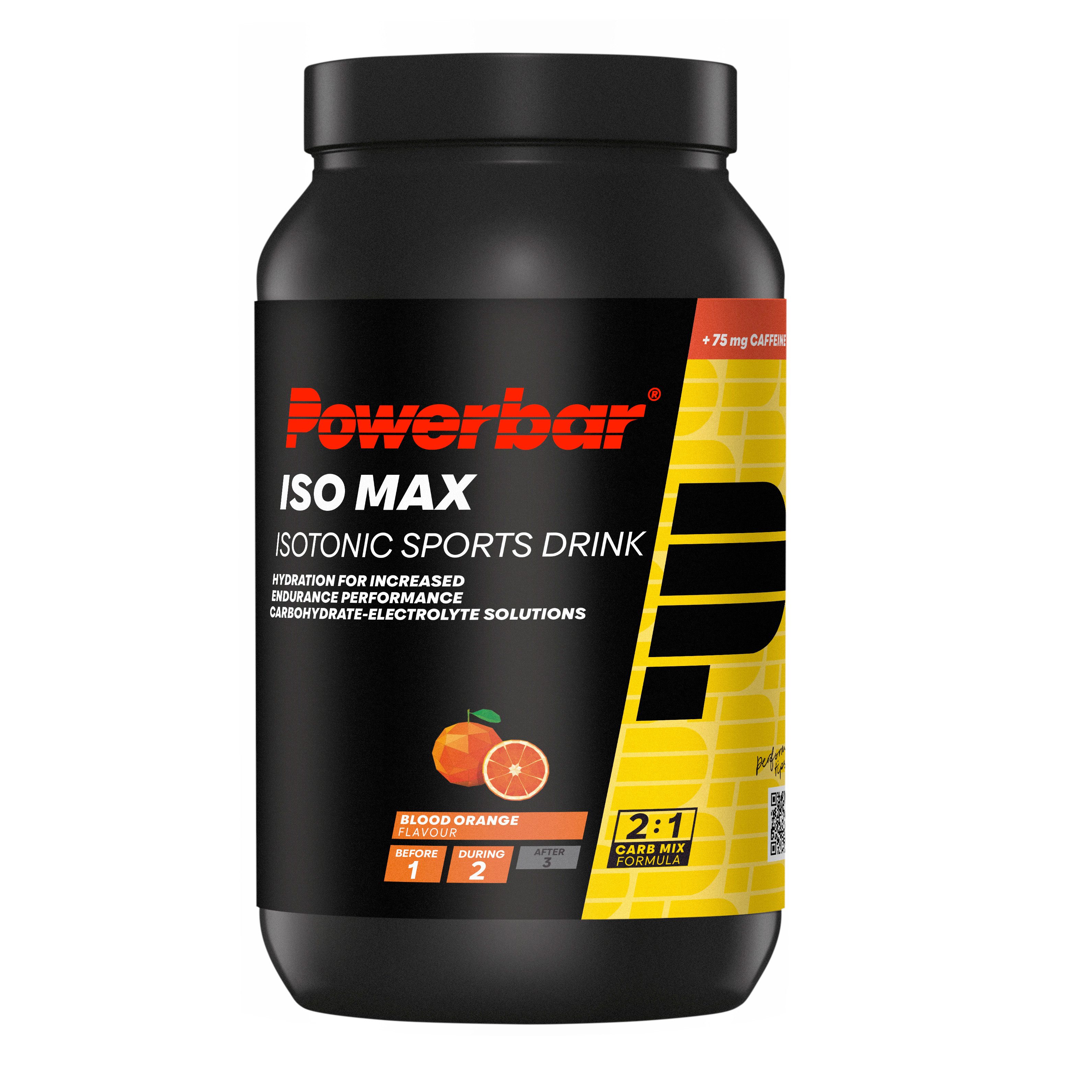 PowerBar IsoMax Blood Orange 1200g Isotonisches Getränkepulver + 75mg Koffein Pulver, 1 er Dose à 1 St., 1200 g, Kohlenhydrate / Glukose- und Fruktose-Quellen 2:1