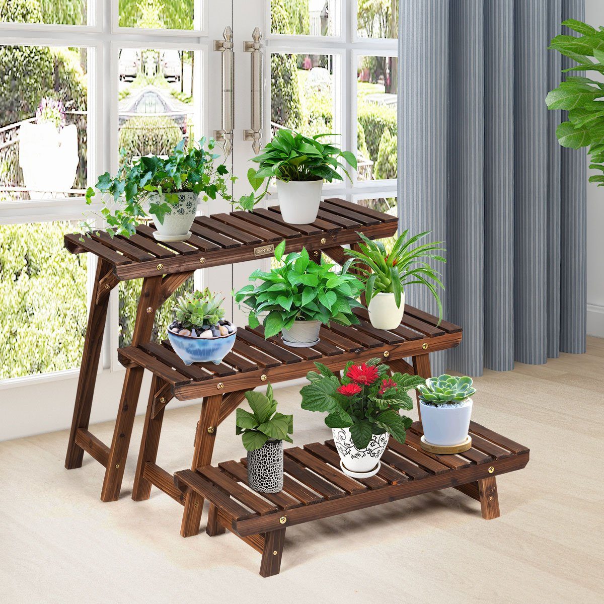 COSTWAY Pflanzentreppe (3 St), Blumenständer freistehend, 70 x 27 x 53 cm