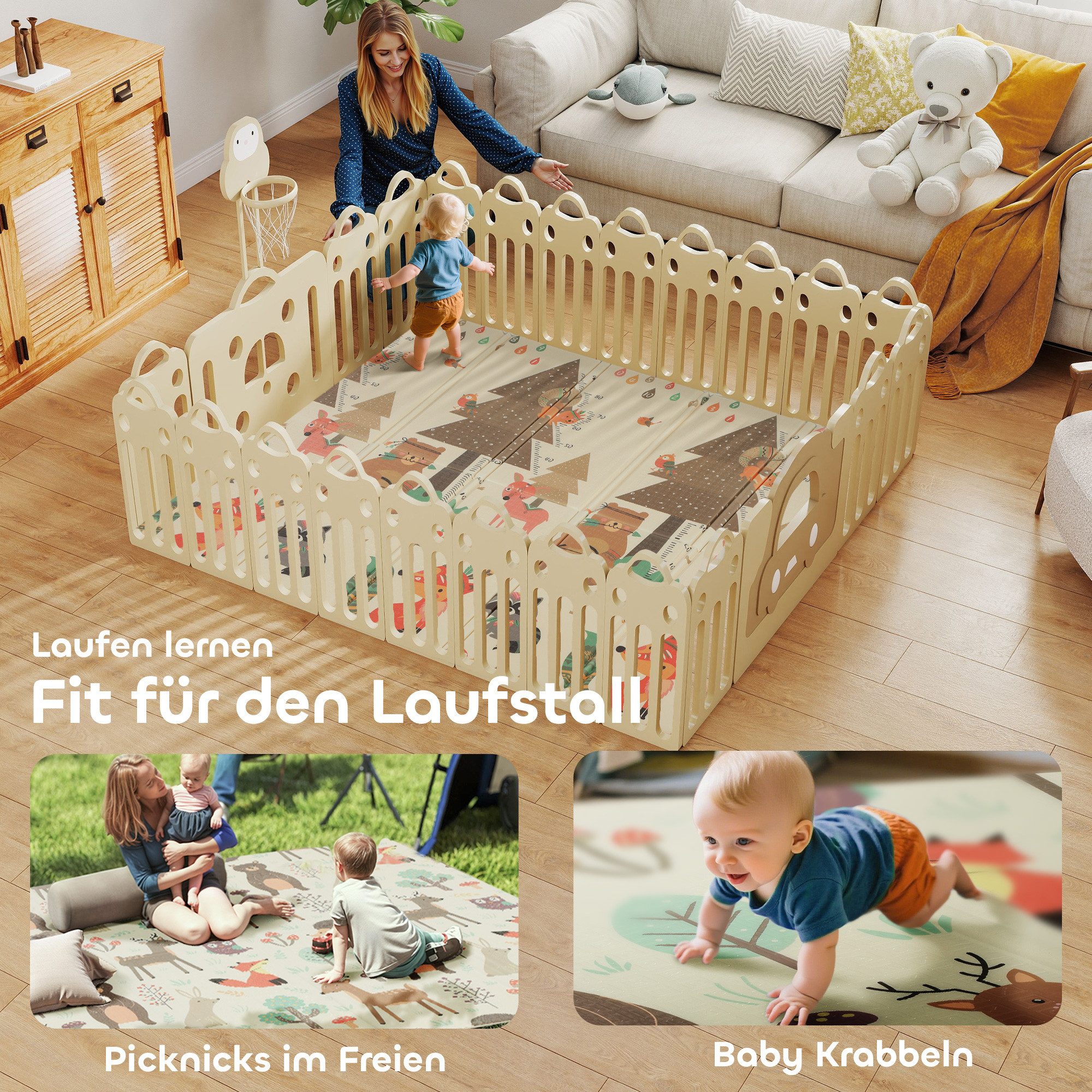 AIMAX Spielmatte Krabbelmatte Baby faltbar 196x176cm Spielmatte doppelseitig