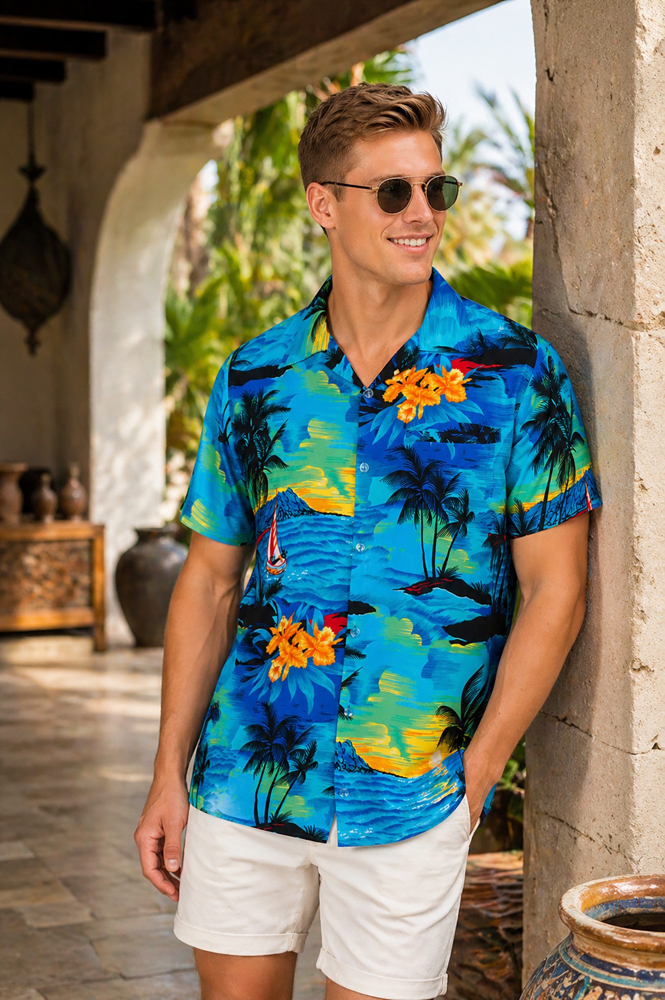 King Kameha Hawaiihemd "Surf" Funky Hawaii-Hemd Herren Kurzarm Front-Tasche Sommerhemd – Bild 2 von 5