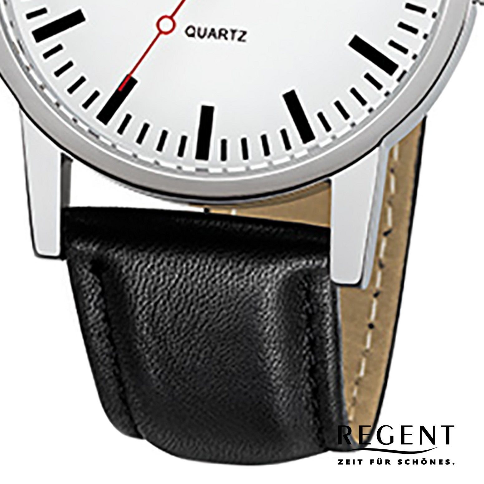 Regent Quarzuhr Armbanduhr 38mm), Herren rund, Regent schwarz (ca. Analog, Lederarmband mittel Herren-Armbanduhr