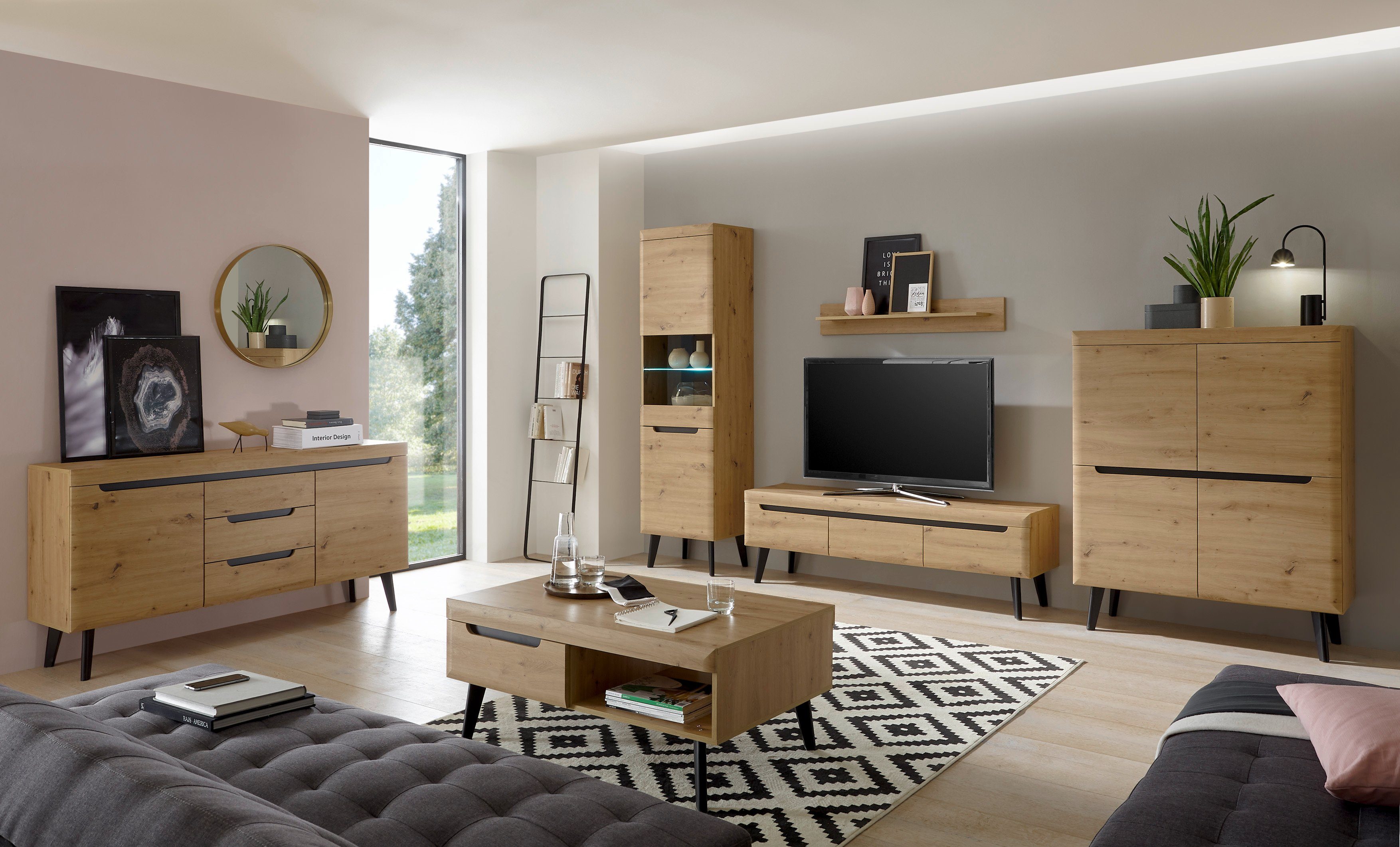 Home affaire Wohnwand Torge, Anbauwand, Schrankwand, Mediawand, Wohnzimmer-Set, (Set, 4-St)