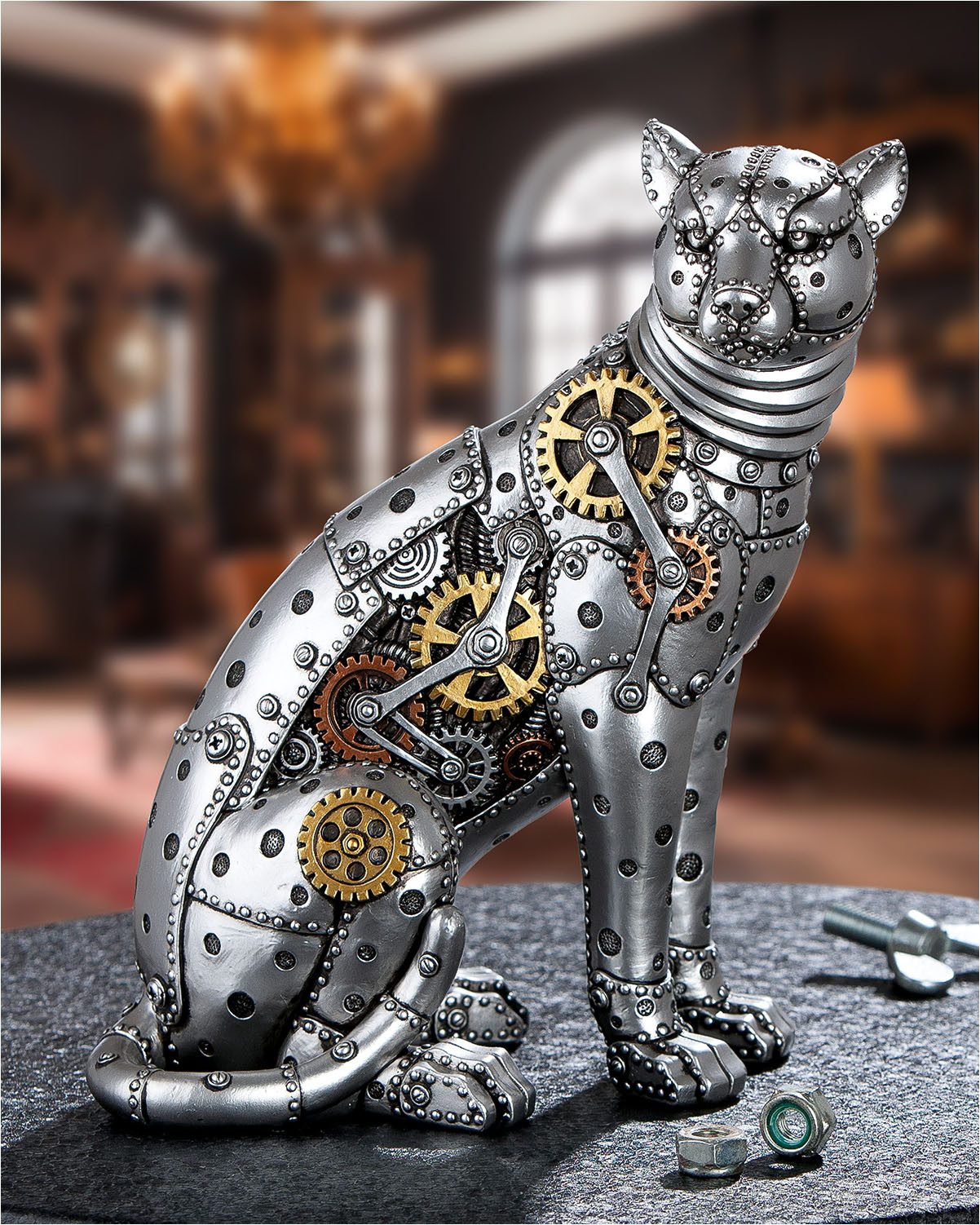 GILDE Skulptur Figur Leopard Steampunk Leopard
