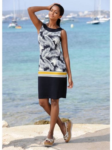 Alba Moda Strandkleid mit Blätterdruck, Blätterdruck mit Streifendruck