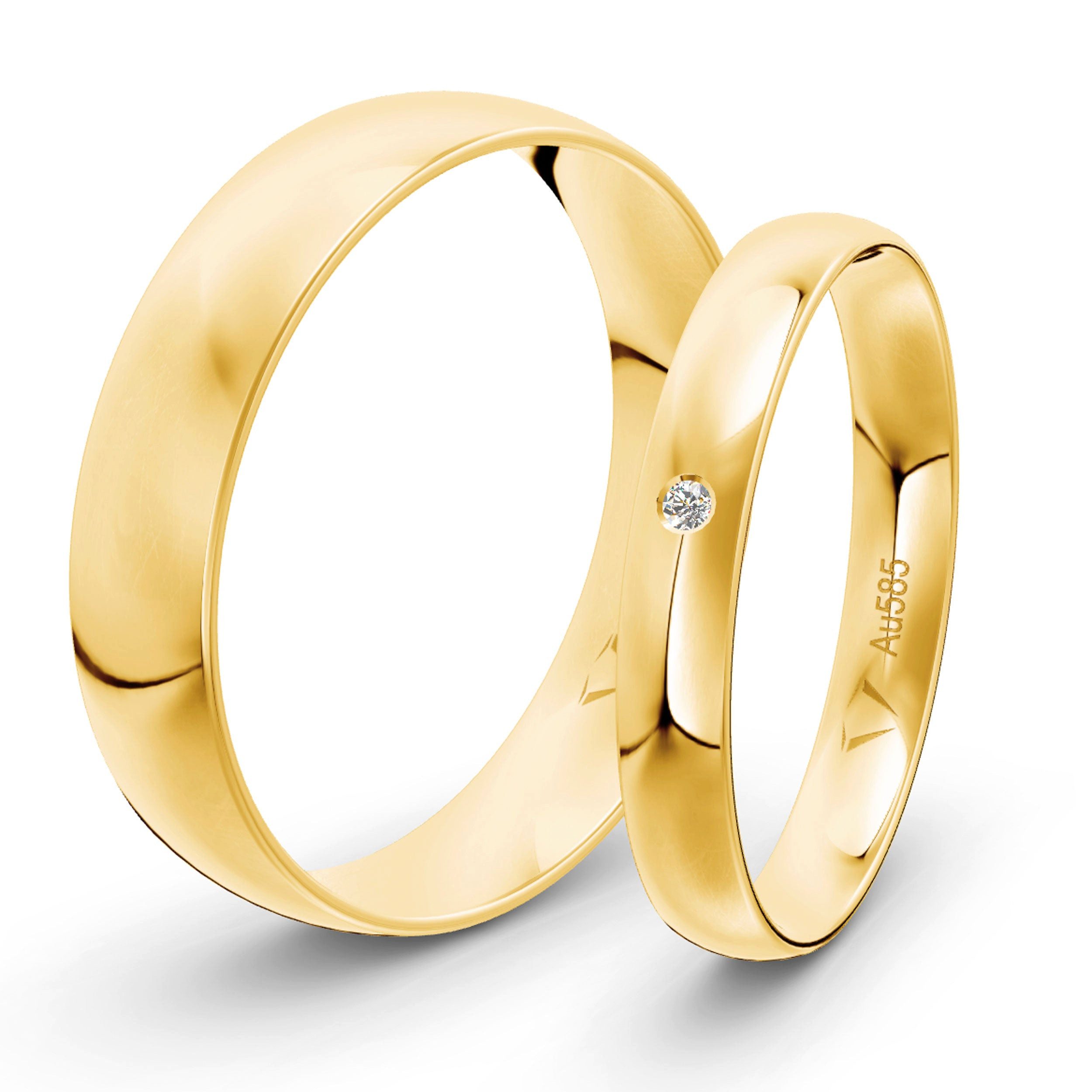 mosa & co. Trauring mit Gravur Classic Gold 585 mit 3mm + 5mm Breite & Diamant im Paarpreis (Eheringe, 2-tlg., 2 Trauringe)