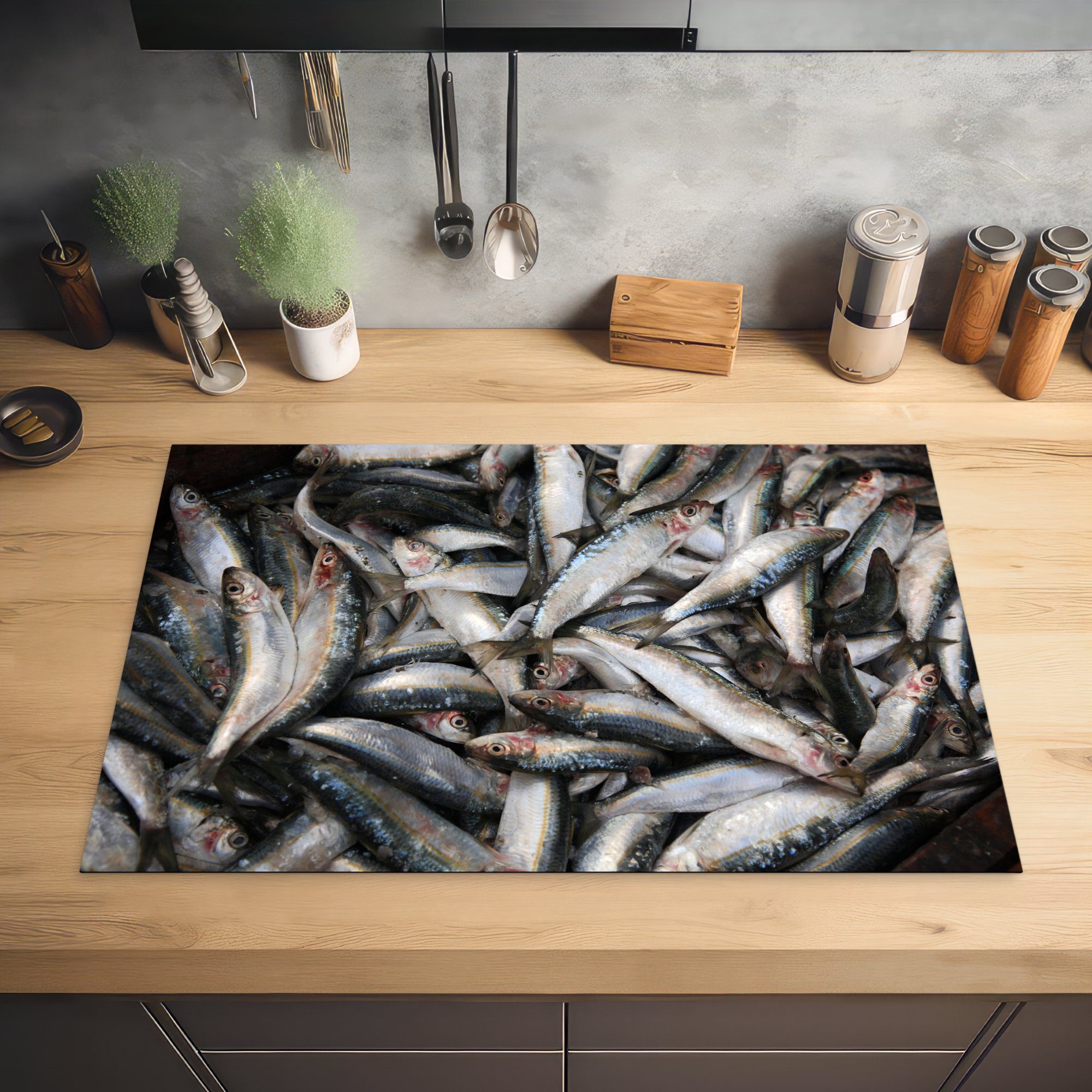 Herdblende-/Abdeckplatte Stapel Libanon, (1 cm, tlg), Fisch die Ceranfeldabdeckung Vinyl, für im Schutz 81x52 von küche, Induktionskochfeld MuchoWow