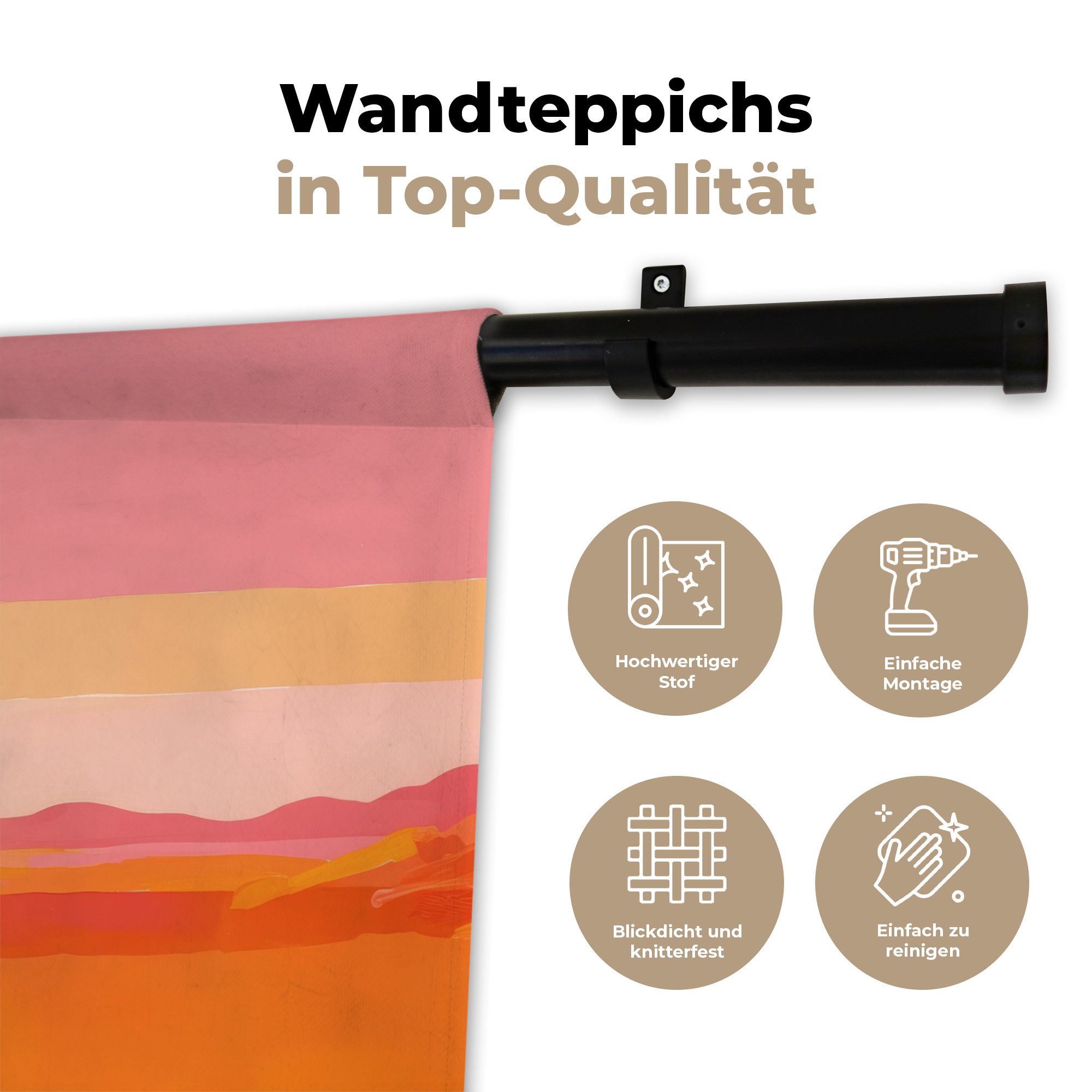 MuchoWow Wandteppich Sonne - Abstrakt - Landschaft - Orange, Rechteckig, Höhe: 3 mm, Wandteppich für Wohnzimmer, Schlafzimmer, 60x40 cm