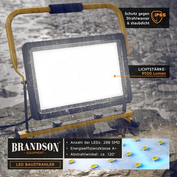 Brandson Baustrahler, LED fest integriert, 200W, LED, Standgestell & Tragegriff, 16000 Lumen, 4 m Kabel, IP65