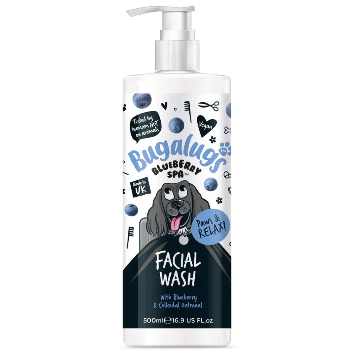 Bugalugs Tiershampoo Bugalugs Blueberry Facial Wash für Hunde sanfte Gesichtsreinigung, 500 ml, (1-St), Für das empfindliche Gesicht, verführerischer Duft