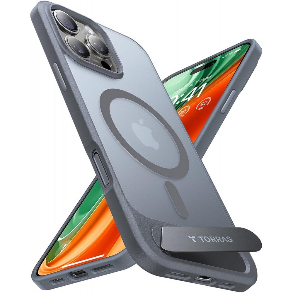 TORRAS Smartphone-Hülle Pstand Case für iPhone 16 Pro - Schutzhülle - titanium grau