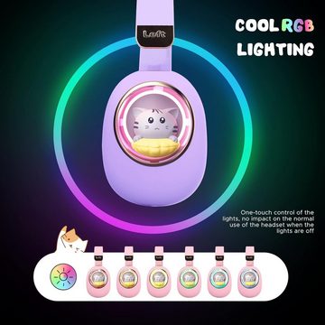 JYPS 3D Katze, Over-Ear mit LED-Licht Kinder-Kopfhörer (Flexibel, tragbar, kabellos & kabelgebunden, elegante Geschenkbox, mit Mikrofon, mit 3D-Cartoon-Design, buntem Licht & Premium-Audio, Ideal für Kinder)
