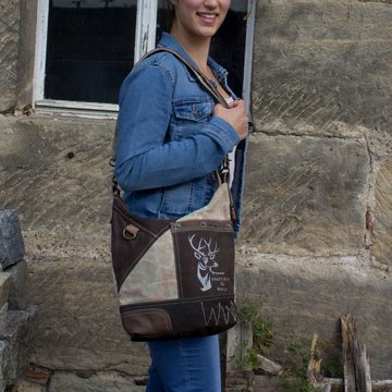 Sunsa Umhängetasche Damen Canvas /Leder Umhängetasche. Reh Druckmotiv Trachtentasche, braune Hobo Tasche, Crossbody/Crossover Damentasche in Vintage look. 51894, enthält recyceltes Material