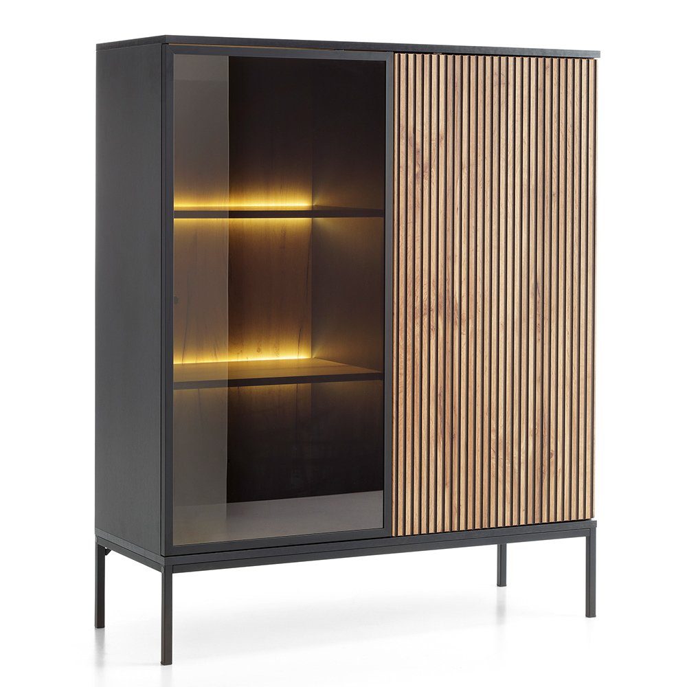 Lomadox Highboard SIBARI-160, Highboard, schwarz mit Wotan Eiche Nb., grifflos B/H/T 104/126/36 cm