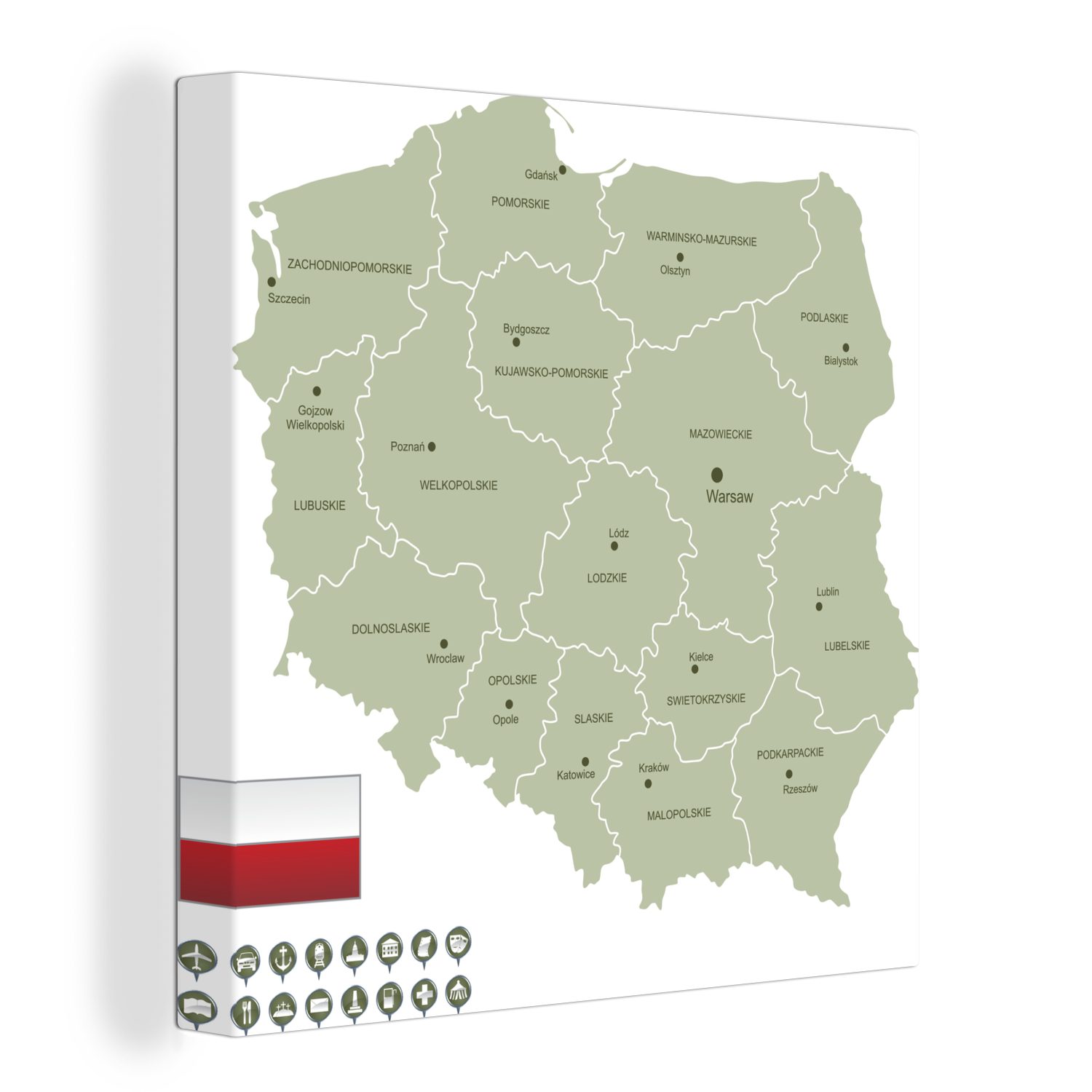 OneMillionCanvasses® Leinwandbild Illustration einer detaillierten Karte von Polen, (1 St), Leinwand Bilder für Wohnzimmer Schlafzimmer
