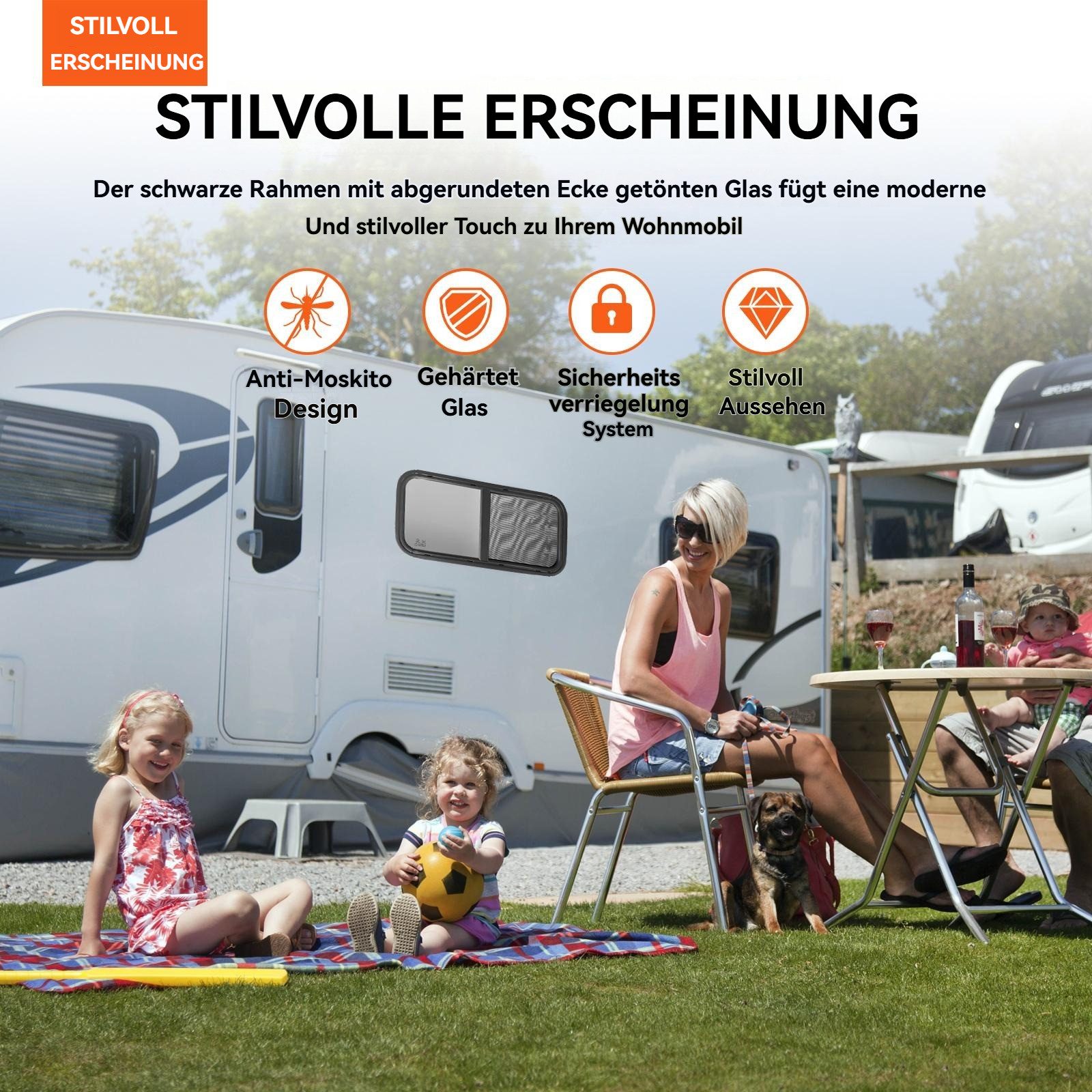 Vellora Fenster RV-Campingbus Fenster, farbiges Schiebefenster an der Seite, (1 St., Gefriertes Glas + Aluminiumlegierung), Mit Insektenabwehr-Funktion