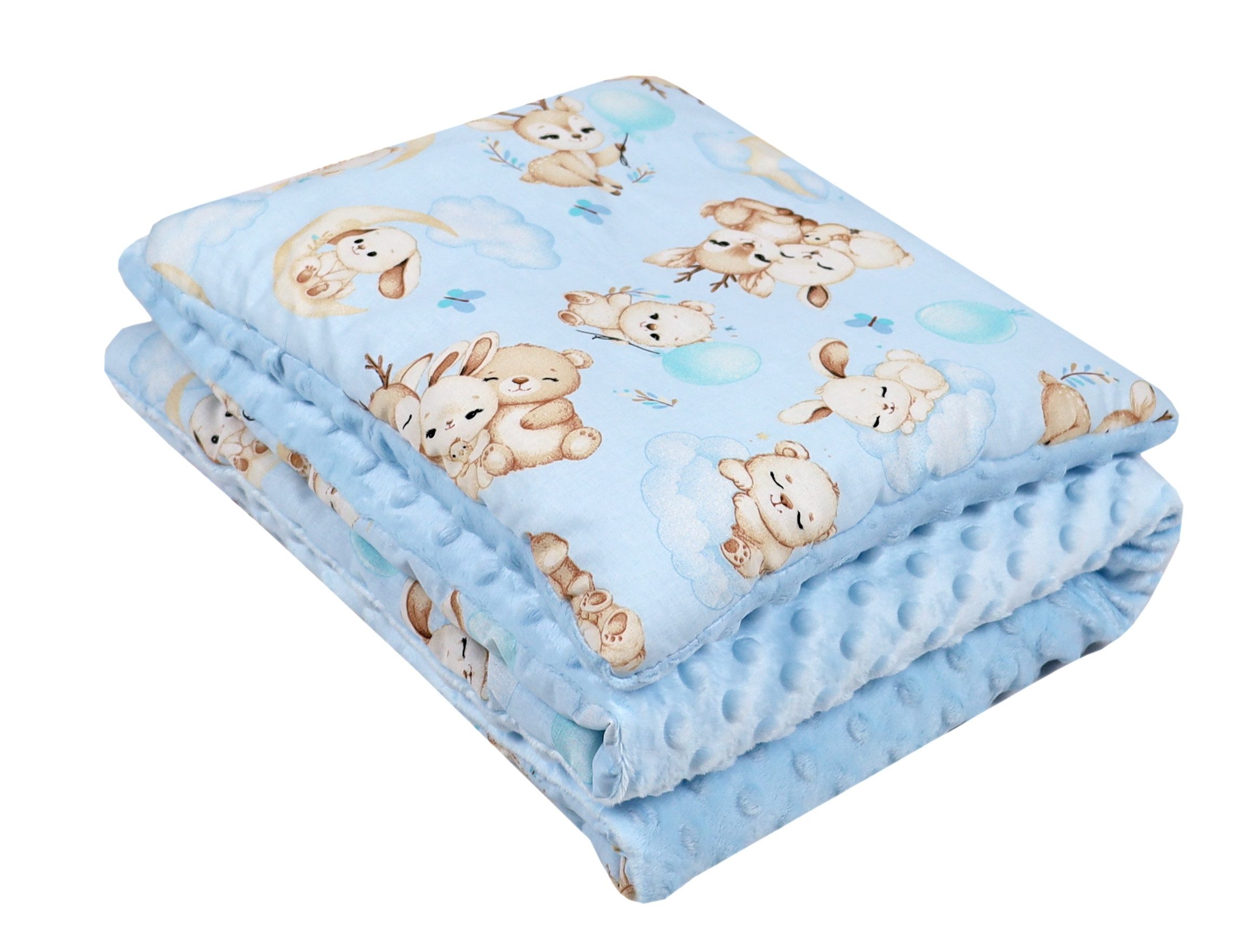 Kinderdecke BABYLUX Babydecke MINKY 2Set Kuscheldecke Decke 75 x 60cm Kinderwagen, BabyLux, MP163 Blau + Schnuckis