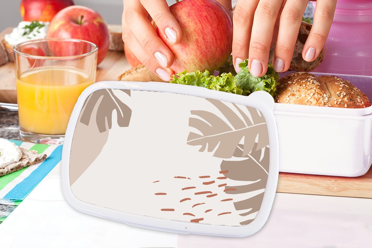 Sommer Lunchbox - Mädchen Kinder - für Kunststoff, Erwachsene, Brotdose, MuchoWow Laub Weiß, Brotbox und und (2-tlg), für Jungs