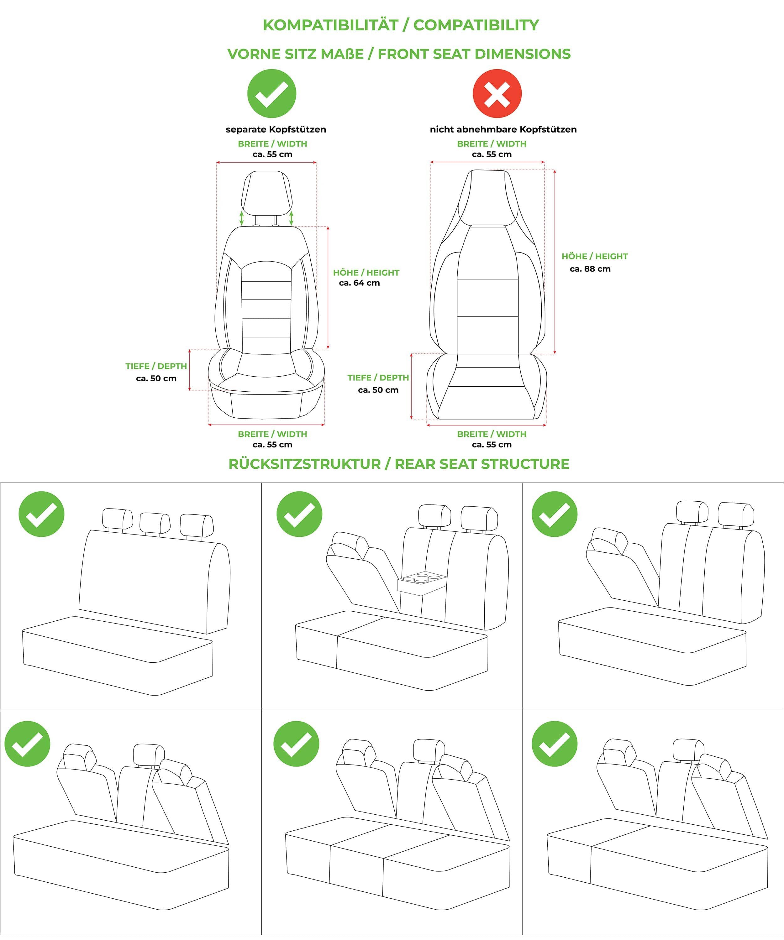 BREMER SITZBEZÜGE Autositzbezug für Seat Ateca Bj ab 2016 (FNL1), Set, 2-tlg., Komplettset Vorne und Hinten, in Schwarz – Bild 5 von 5