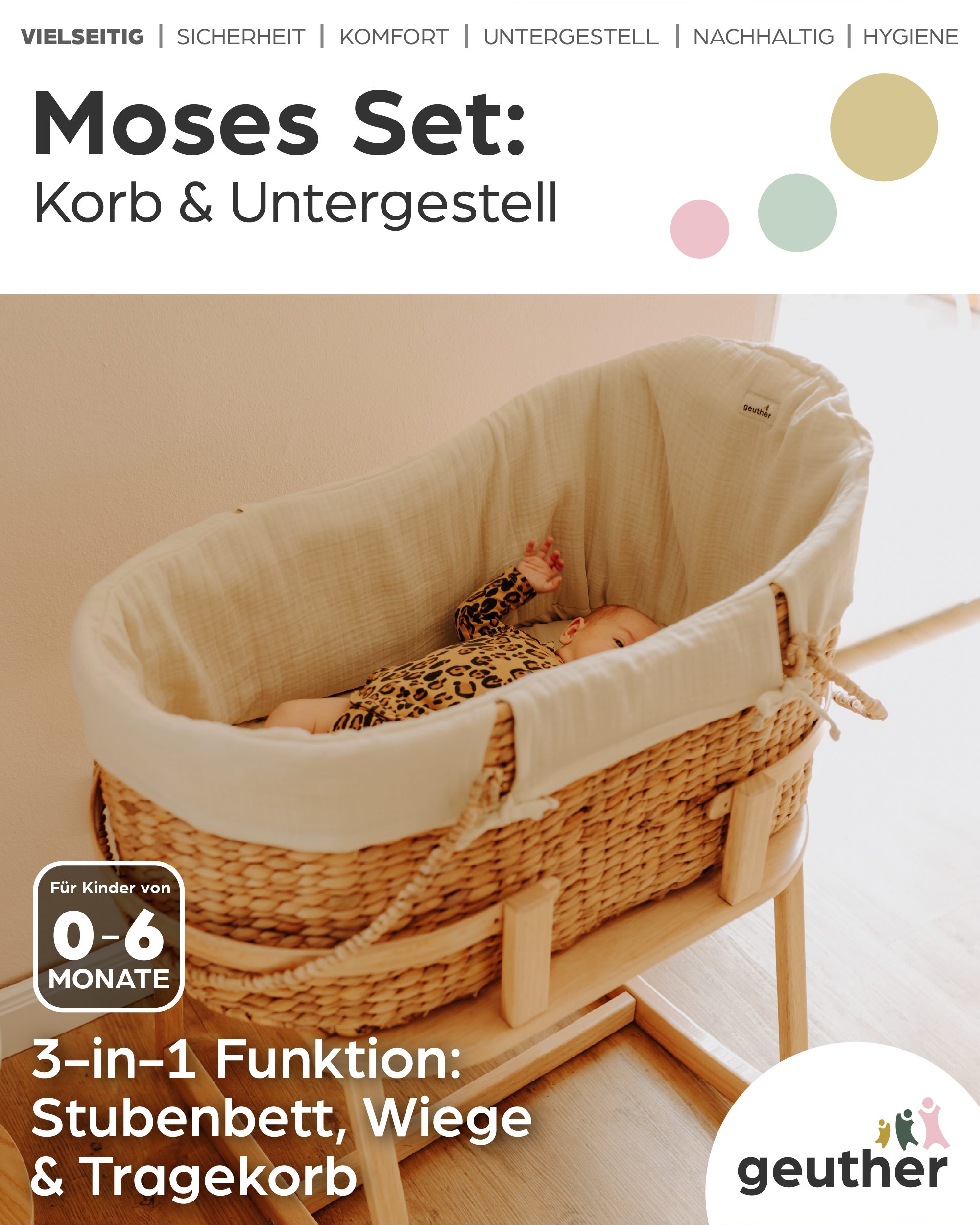 Geuther Stubenbett Moses Set: Korb und Untergestell – Bild 2 von 5