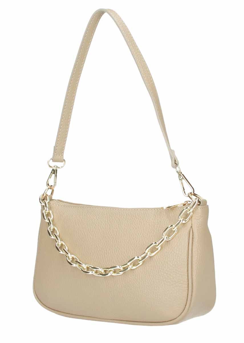Schultertasche Made in Italy DAMEN LEDER TASCHE Pochette mit Kette CrossOver City Bag