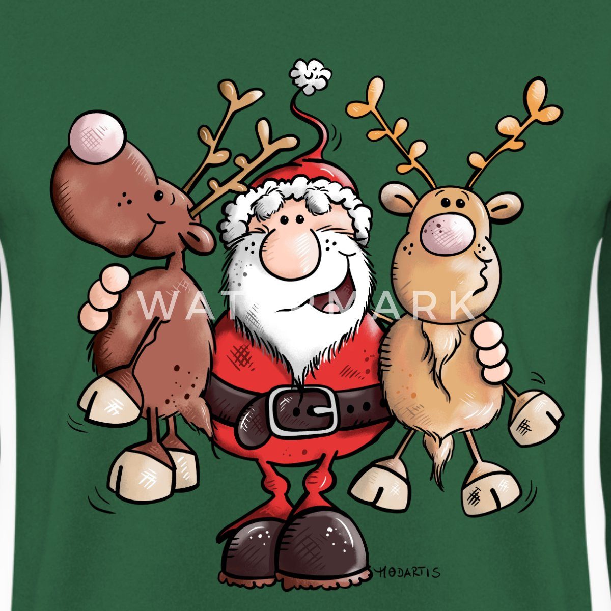 Spreadshirt Sweatshirt Fröhlicher Weihnachtsmann Mit Rentieren Cartoon Stil günstig online kaufen