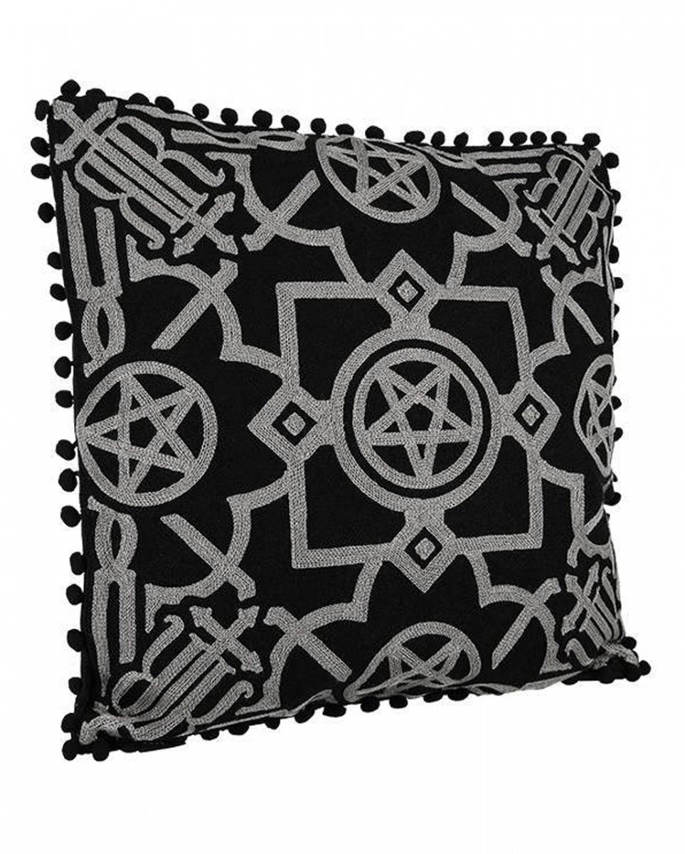 Tagesdecke Schwarzer Kissenbezug mit Grauer Pentagramm Horror-Shop Sticke