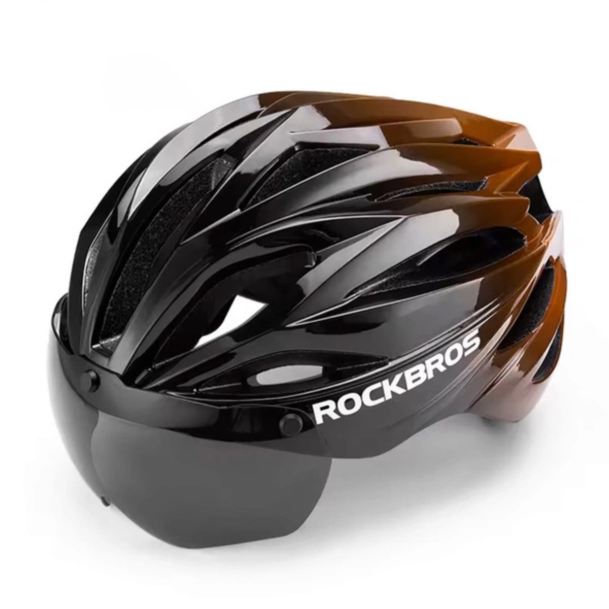 ROCKBROS Fahrradhelm Fahrradhelm Visier, abnehmbarer UV-Schutzbrille, Unisex Schwarz/Braun