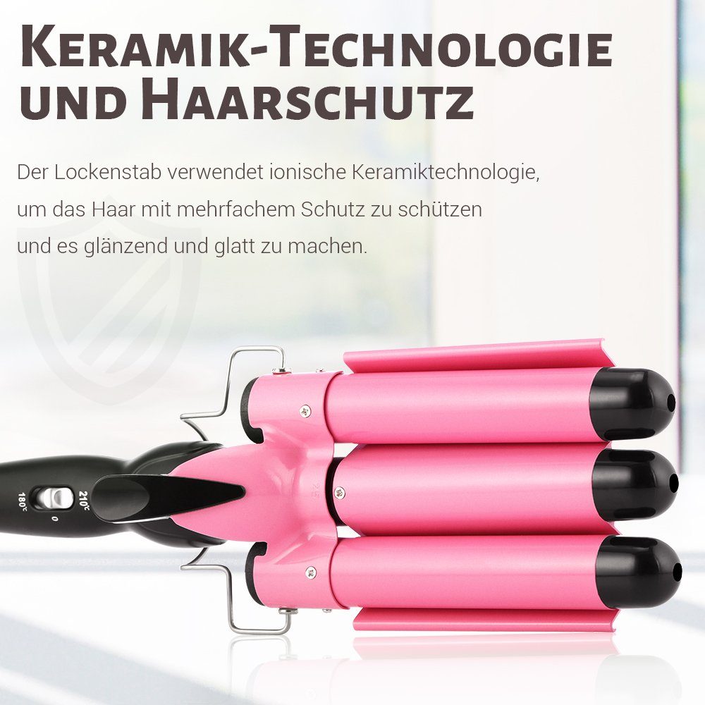 Welleneisen °C, Fässer für oyajia Strandwellen, 3 Haar-Styling-Werkzeug Haare 180-210 Lockenstab 25mm Turmalin-Keramik-Beschichtung,