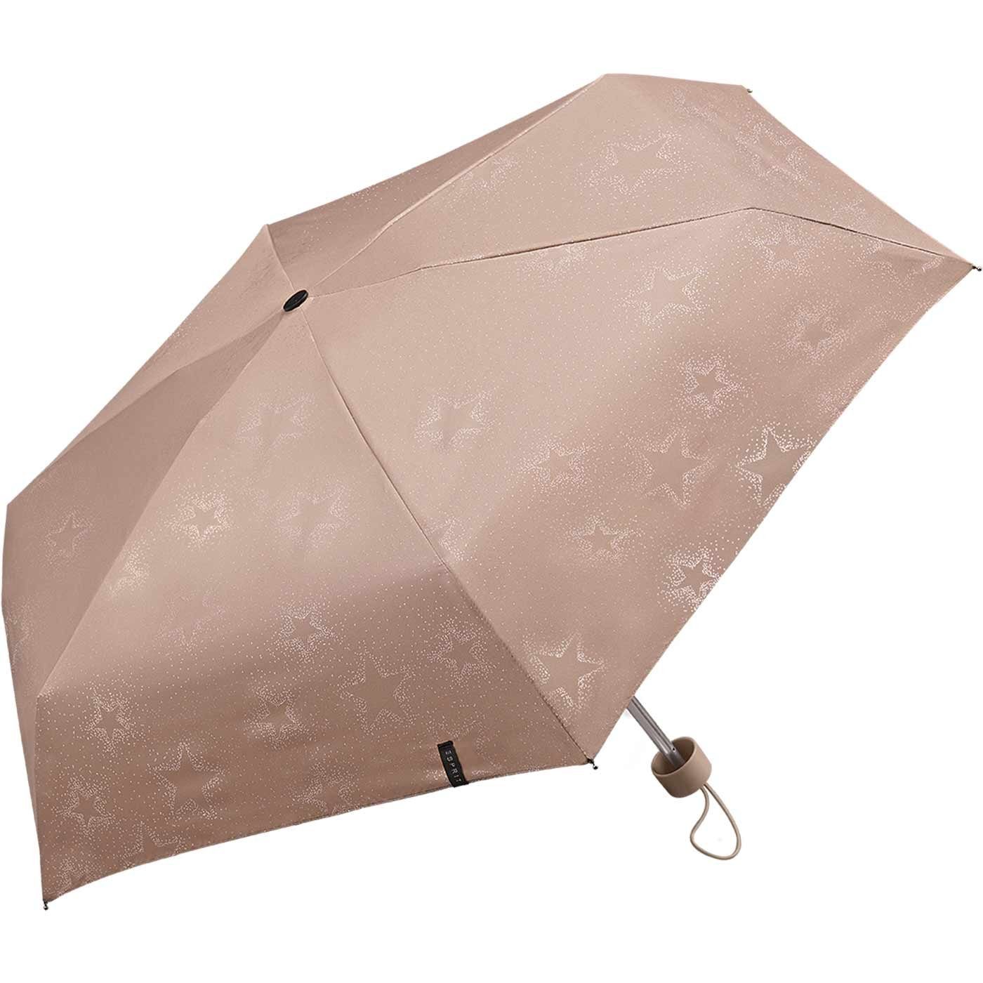 Taschenregenschirm mit Tasche praktischen Pouch winzig Tragetasche - gray Starburst Esprit klein, Mini Ultra - einer taupe metallic, in