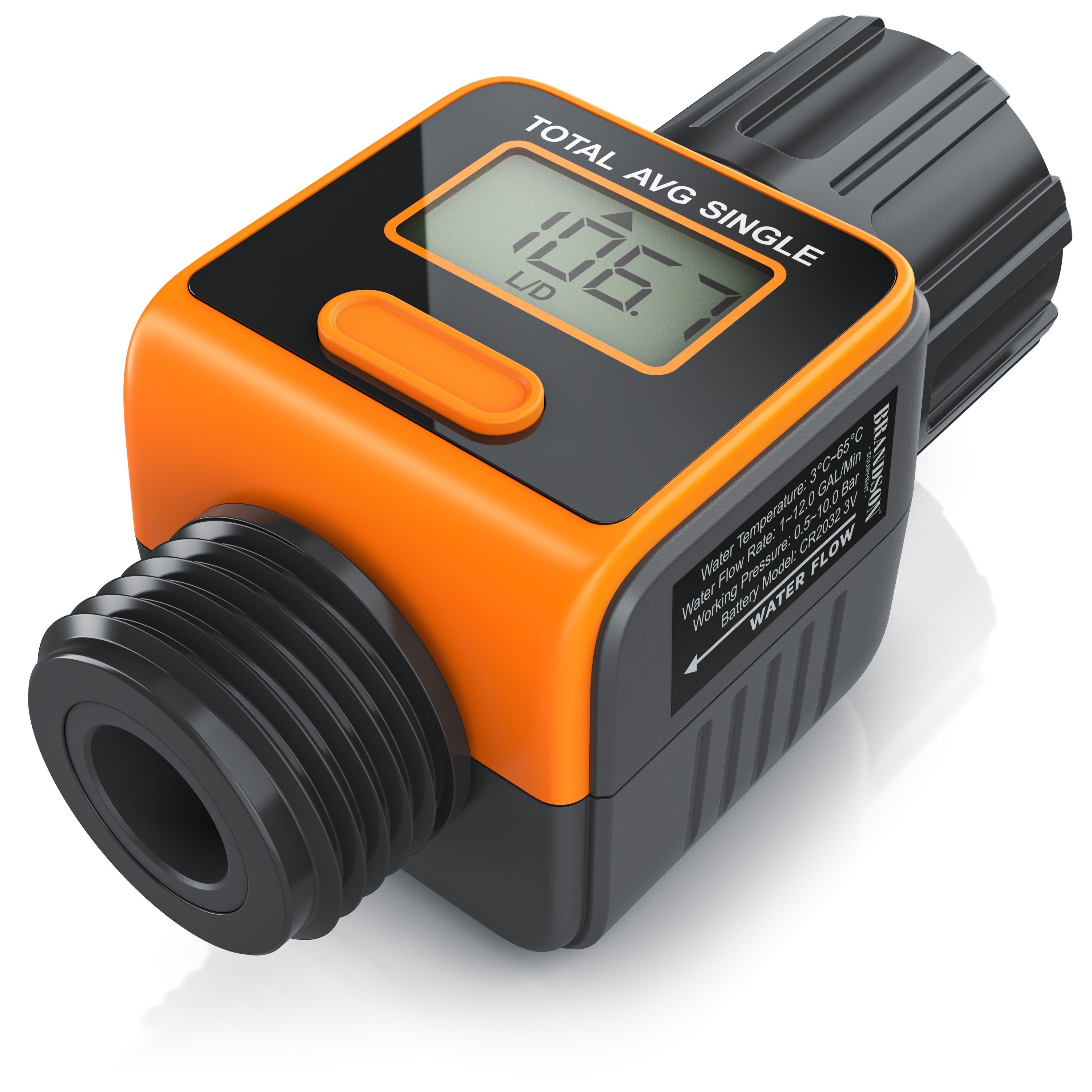 Brandson Водомеры Digitales Durchflussmessgerät 3/4 Zoll, Wasseruhr für Innen & Außen, Durchflussmesser, 4 Modi zur Wasserverbrauchskontrolle, IPX6