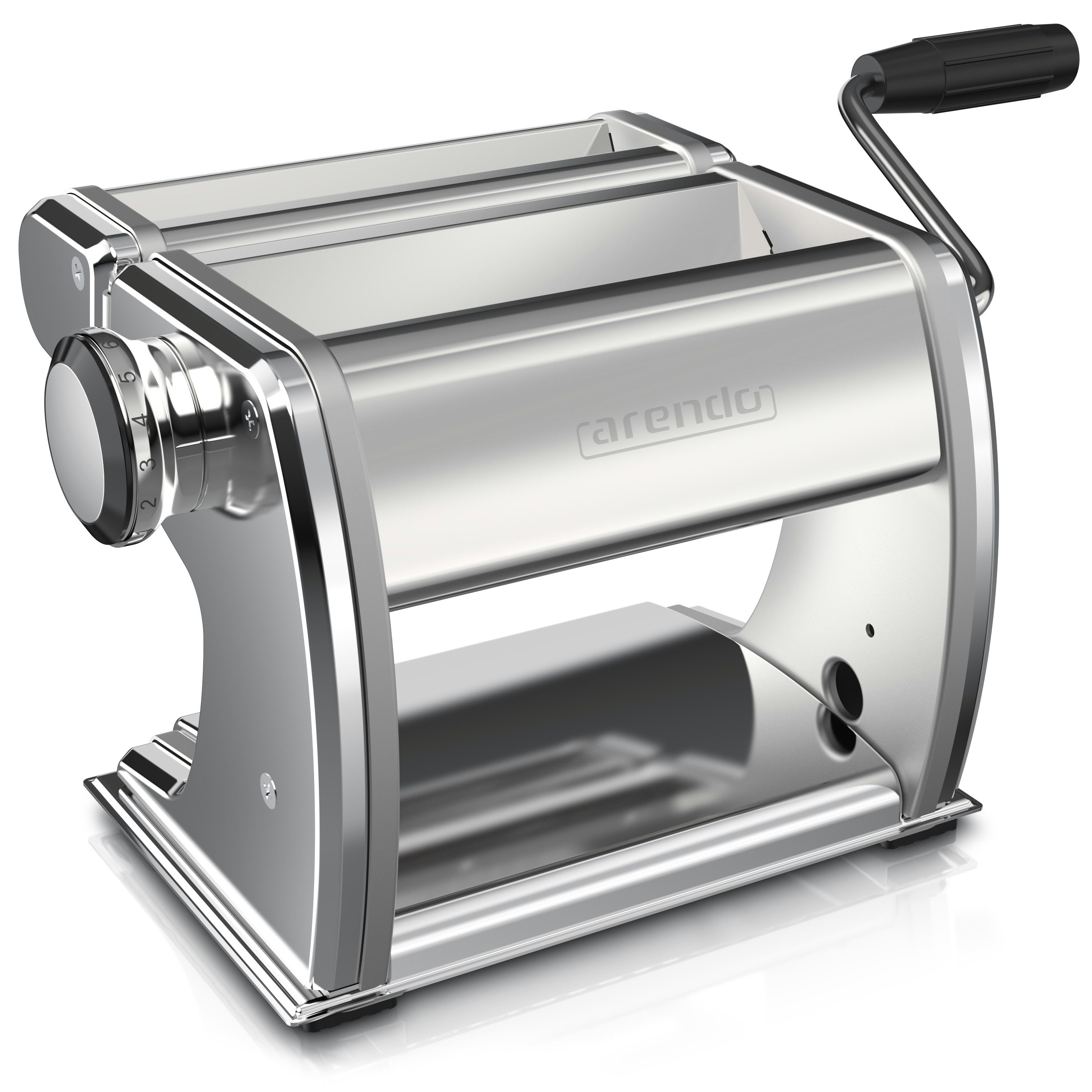 Arendo Nudelmaschine Manueller Edelstahl Pasta Maker, Nudelpresse, 7 einstellbare Stärken, Duplexvorsatz für Spaghetti, Tagliatelle, Lasagne - 2mm und 6,5mm