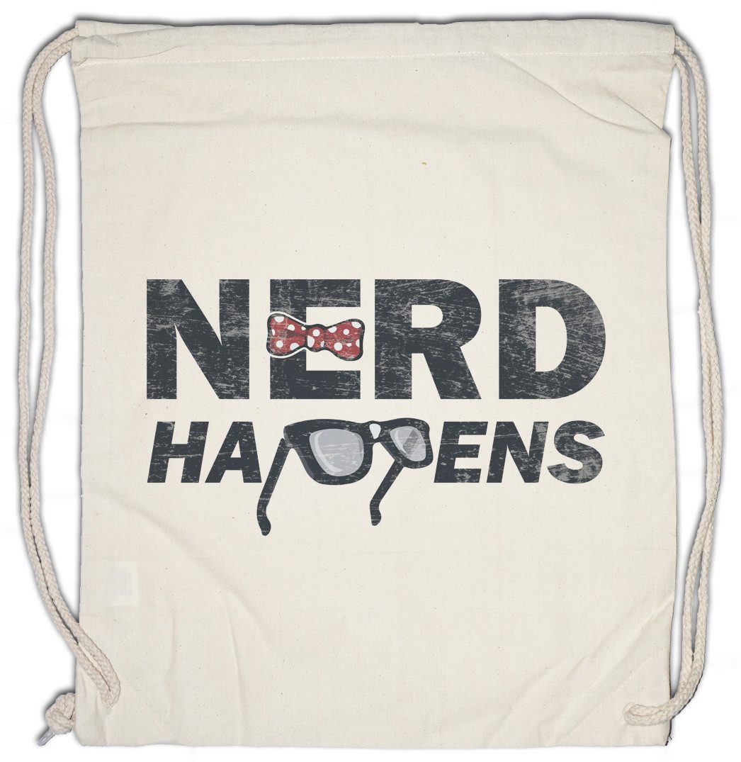 Urban Backwoods Turnbeutel Nerd Happens Turnbeutel Geek Glasses Brille Eule Owl Nerd Freak Smart (1-tlg), Schlau Intelligent Intelligenz Domain