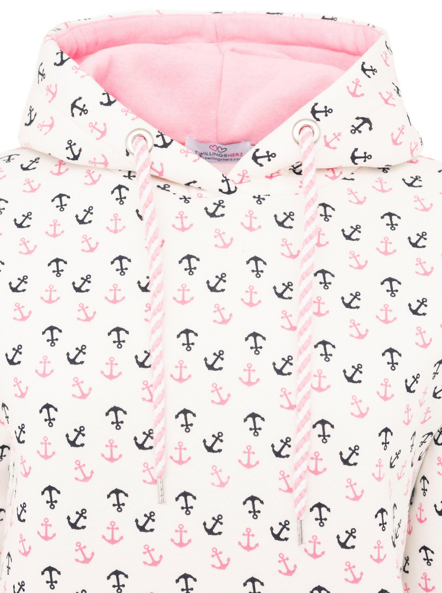 Zwillingsherz Hoodie "Anker AOP" allover Ankerprint, Kapuze mit Kordelzug, Kängurutasche – Bild 5 von 5