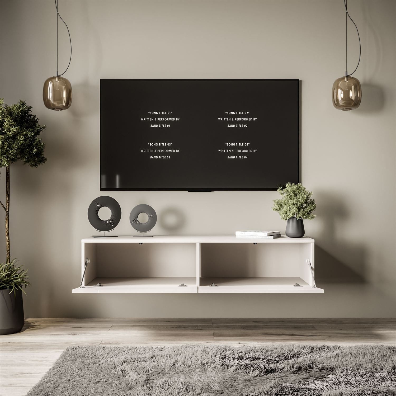 Lookway TV-Schrank CARMEN 125 cm Elegantes Hängendes TV-Lowboard in Hochglanz (1x Tv- Schrank) Breite: 125 cm