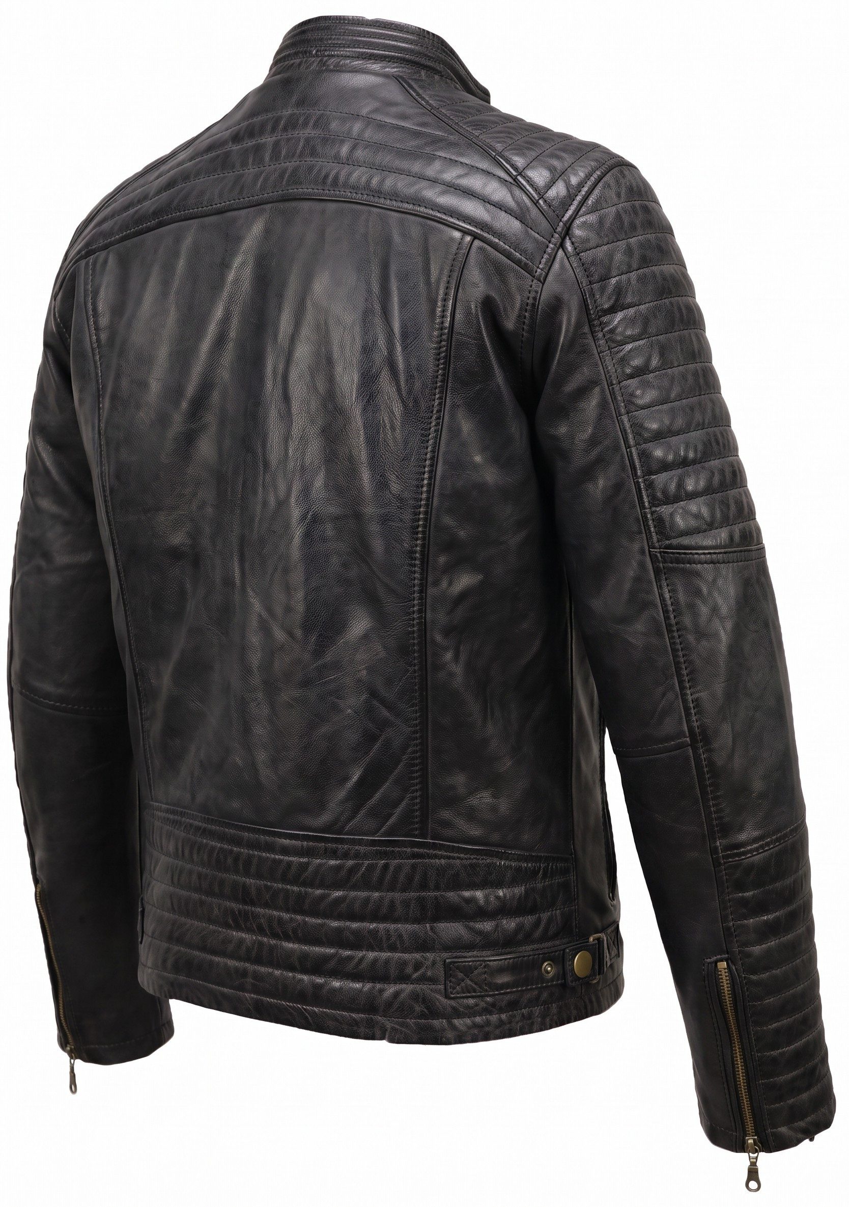 MDM Bikerjacke Herren Lamm Nappa Lederjacke Leichte Sommer Biker Lederjacke – Bild 3 von 5