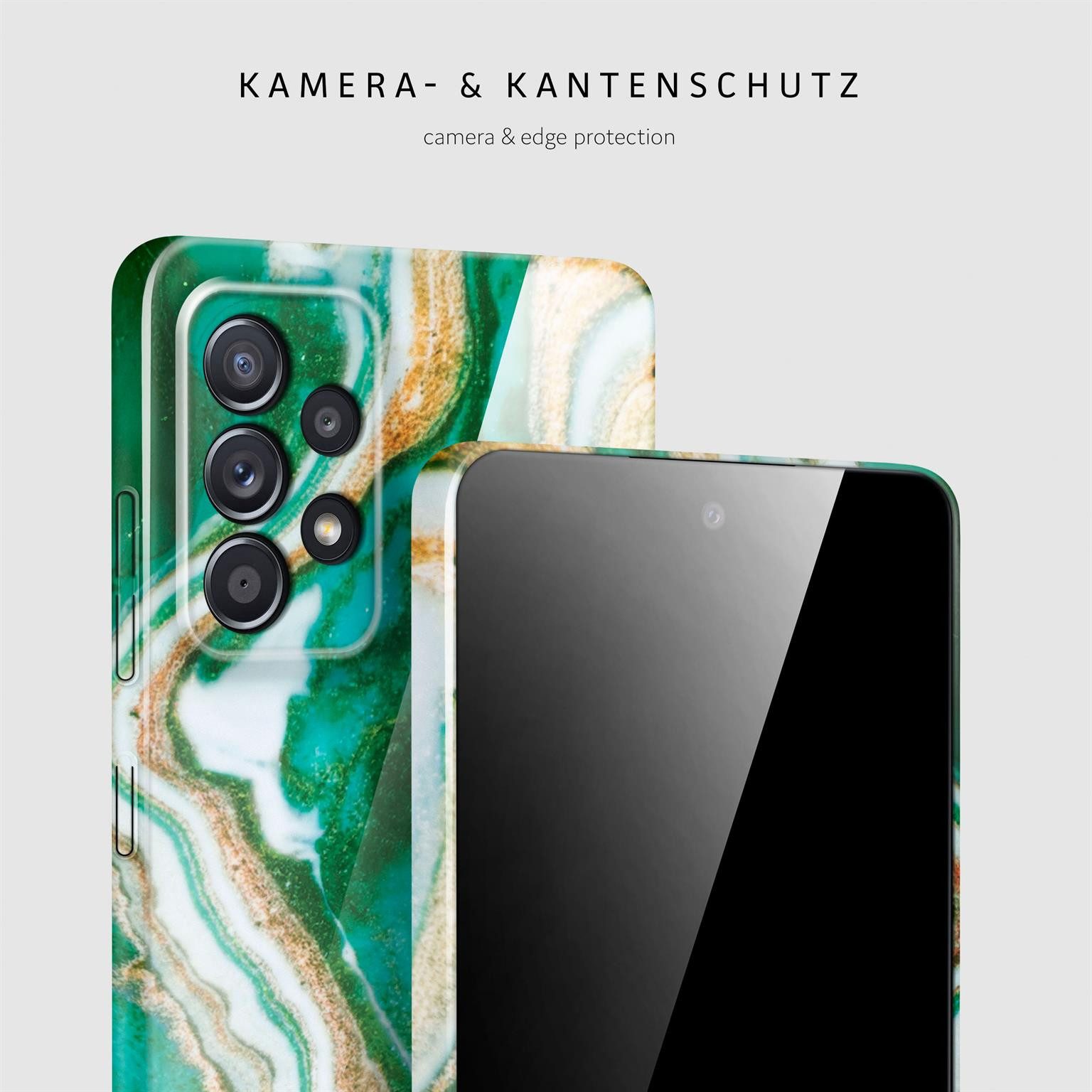 ONEFLOW Handyhülle für Samsung Galaxy A52 Hülle Marmor Bliss Cover Grün Gold 6,5 Zoll, Handy Schutz Backcover Handytasche Case Schutzhülle mit Kameraschutz