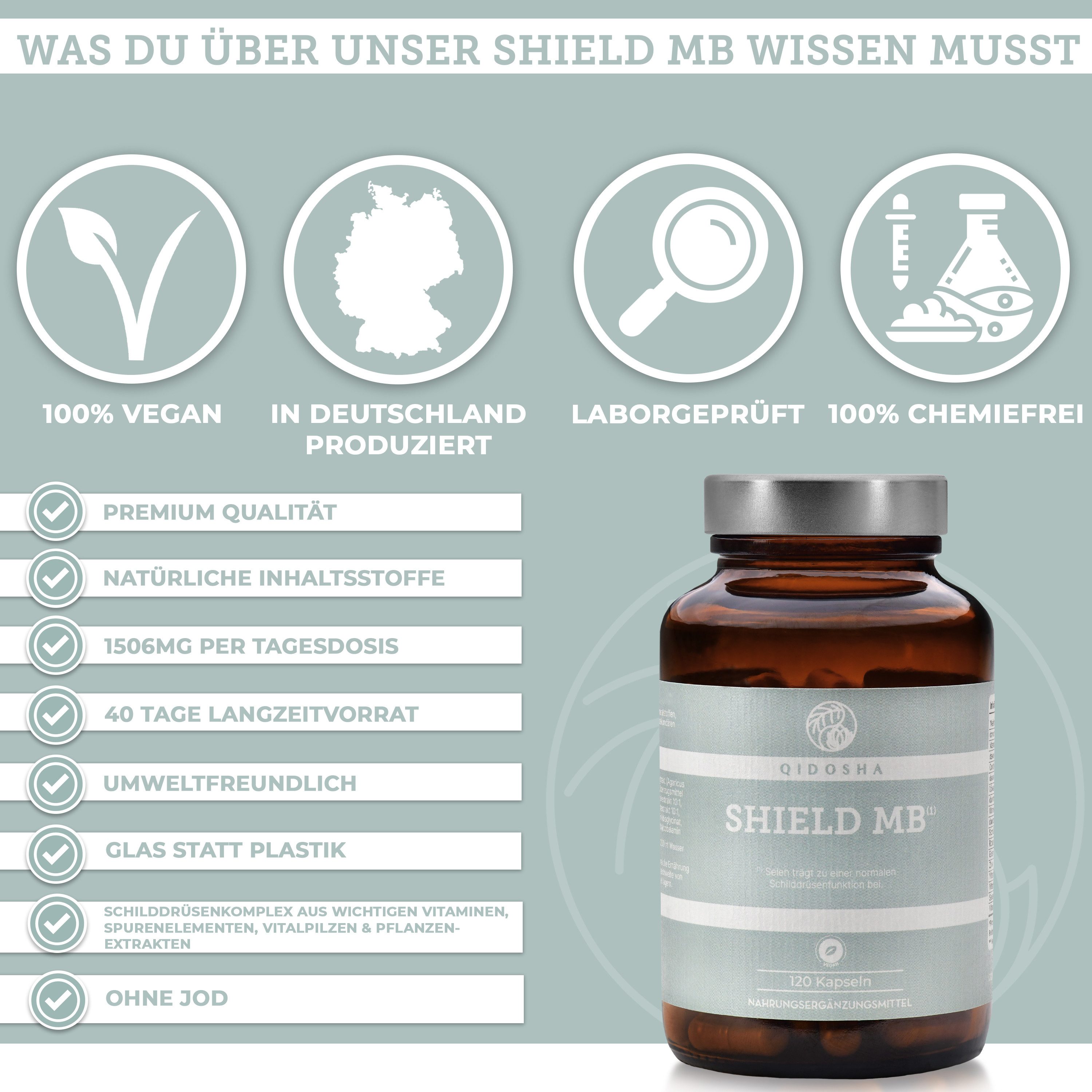 QIDOSHA Schilddrüsen-Komplex ohne Jod Hartkapsel, 1 er 120 St., 74.1 g, Mit Cordyceps, OPC, Selen & Vitamin B12