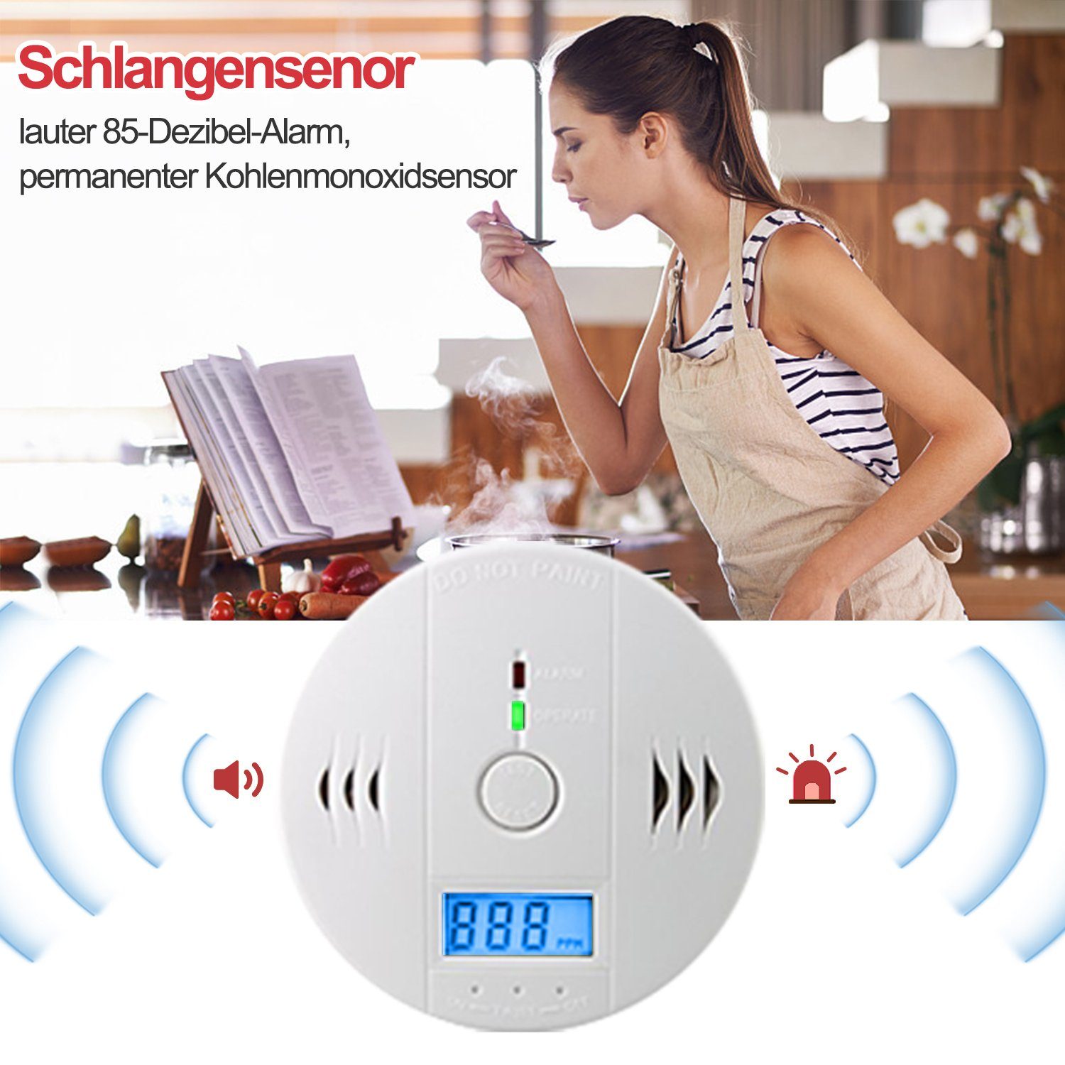 TolleTour CO Melder Esszimmer einfache LCD Gassensor, LED installation) Wohnzimmer Feueralarm Kohlenmonoxidmelder Anzeige Brandmelder Rauchmelder (Gas Melder Alarm Detektor Flur