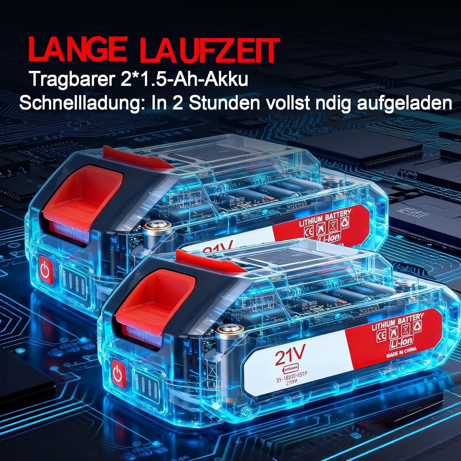OUTIGO Akku-Rasentrimmer Akku-Rasentrimmer mit 3000mAh 21V Akku, Verstellbarer Teleskopstiel, 15 cm Schnittbreite, 4 Arten Klingen, Teleskop-Stiel/zusammenklappbar