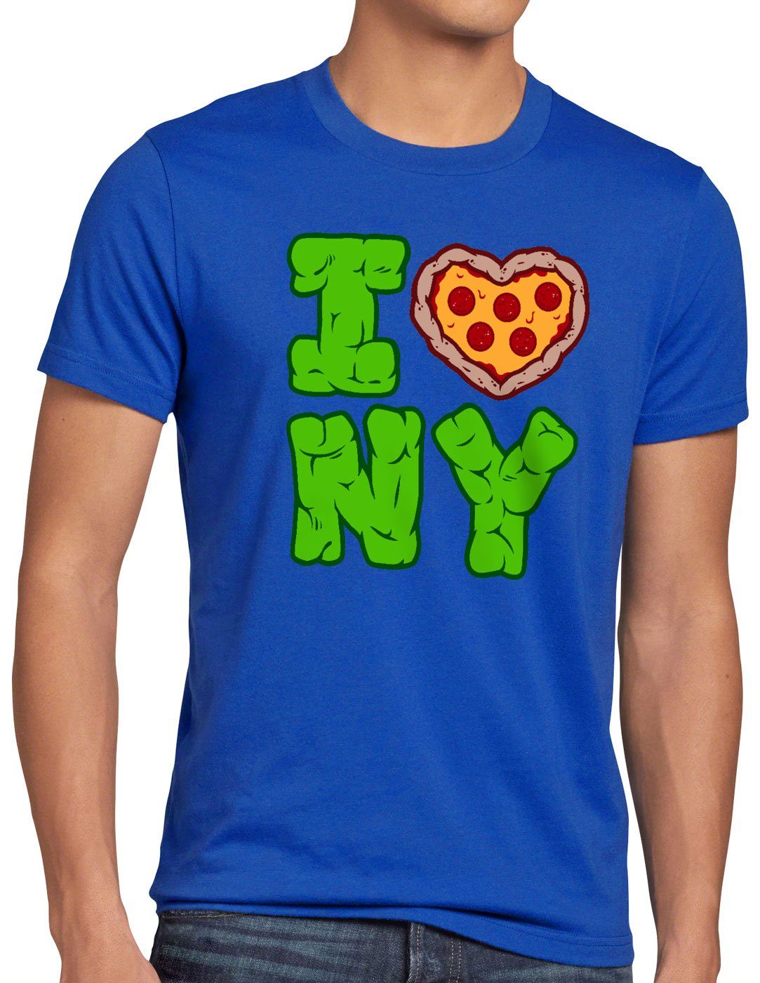 style3 Print-Shirt Herren T-Shirt Love NY Turtle Teenage New York Mutant blau