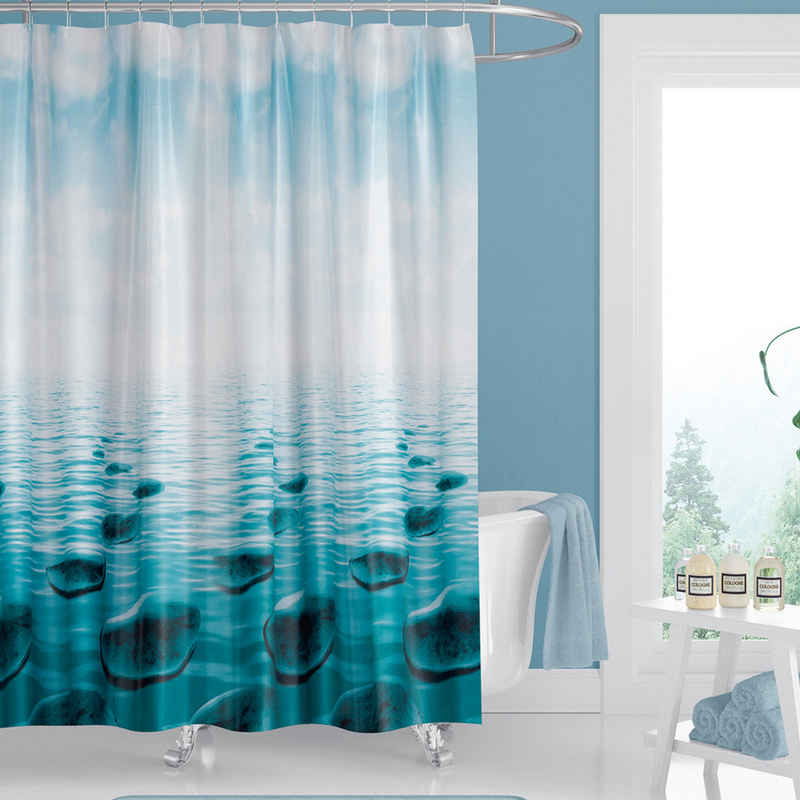 Ekershop Duschvorhang Textil Duschvorhang "Stein im Meer" für Duschstange Breite 120 cm, Höhe 200 cm, wasserabweisend, inkl. Ringe, waschbar, bügelbar