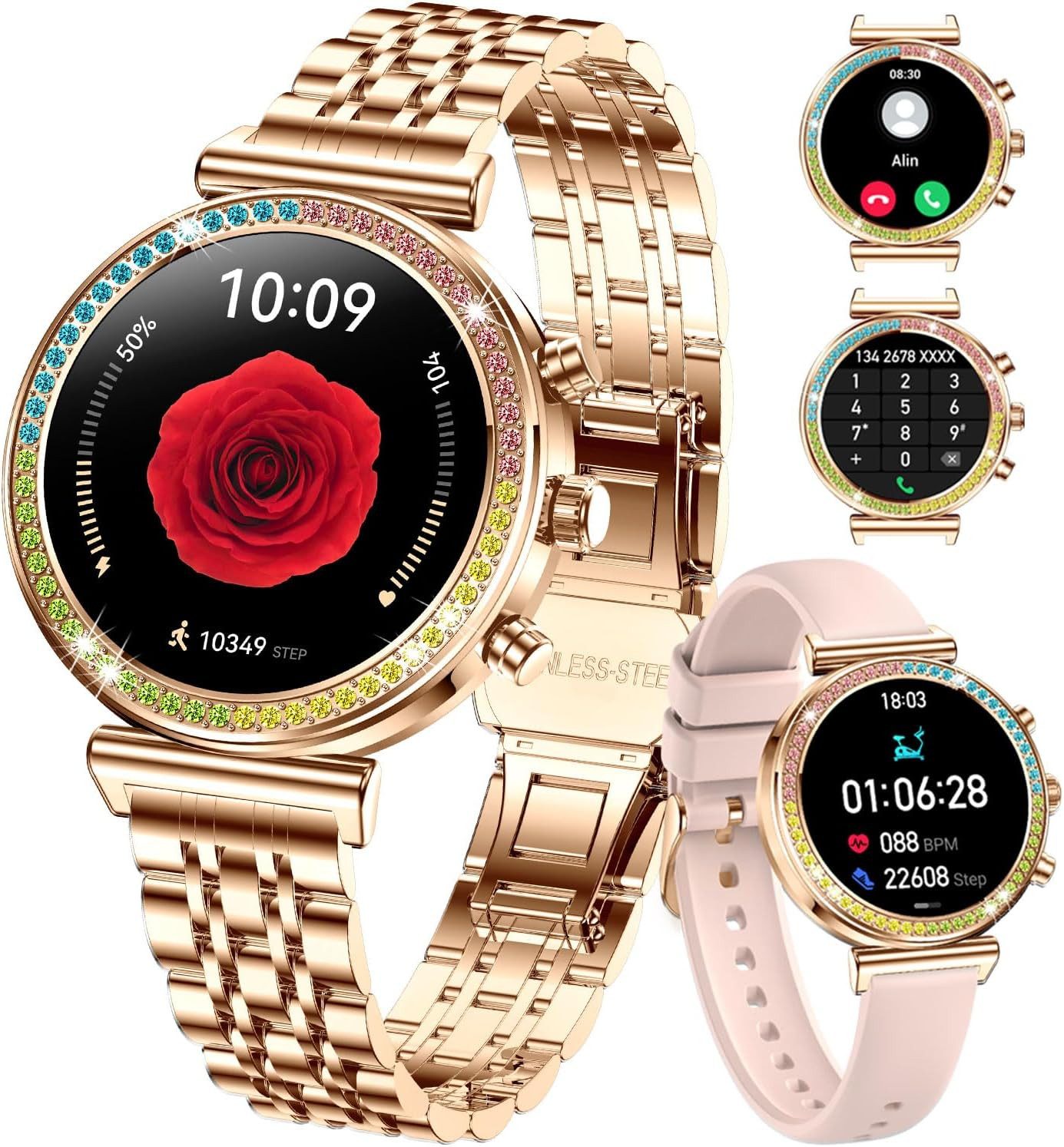 TAYSHILEY RT-i110 Smartwatch (3,1 cm, Android ios), Elegante Damen Smartwatch mit Anruffunktion, IP67, HD Display, Fitness