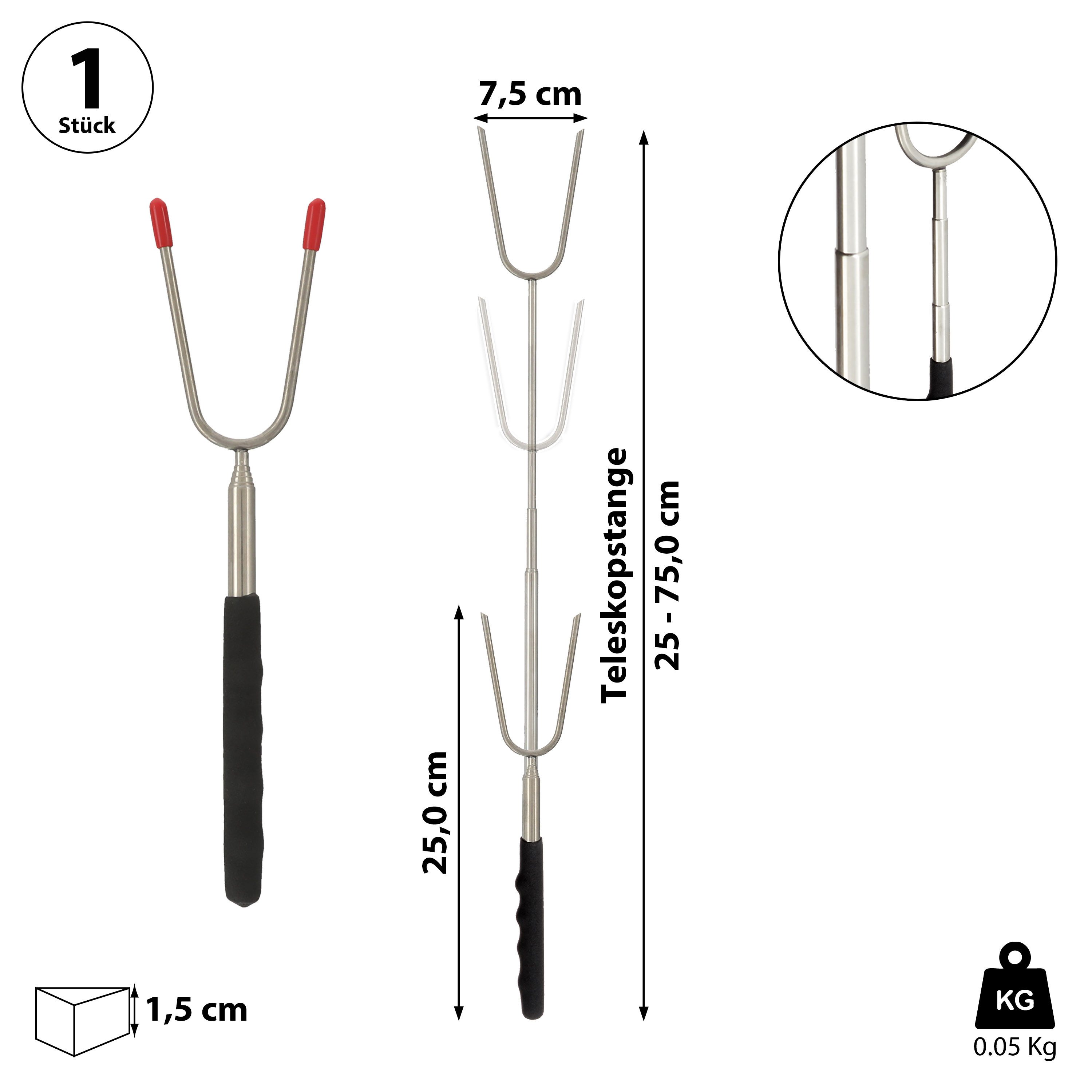 CEPEWA Grillbesteck-Set Grillspieß Teleskop 25er Set Edelstahl 7,5x25x1,5cm 24bis73cm Gabel