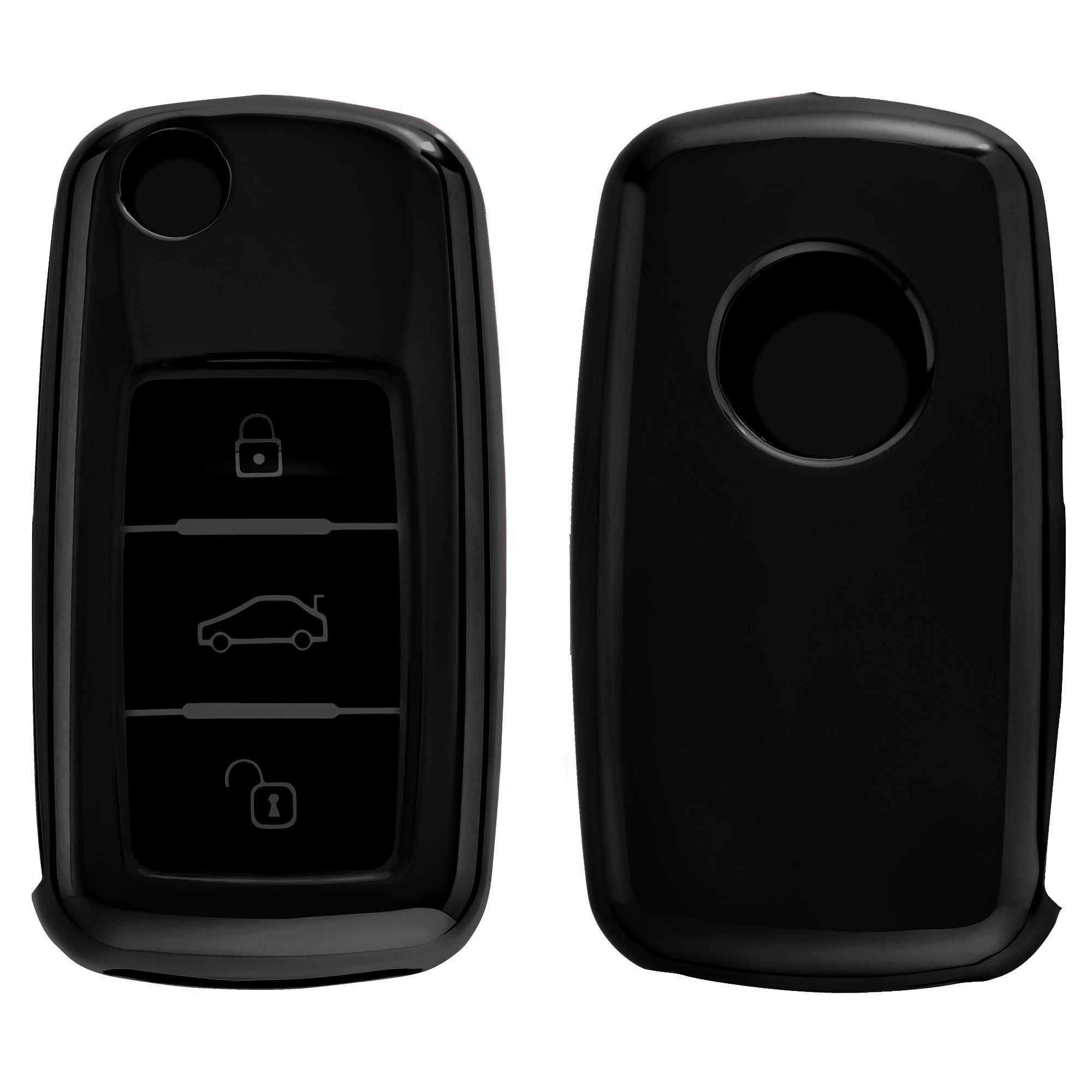 kwmobile Schlüsseltasche Autoschlüssel Hülle für VW Skoda Seat, Schlüsselhülle Silikon Case Schlüssel Cover Hochglanz Anthrazit